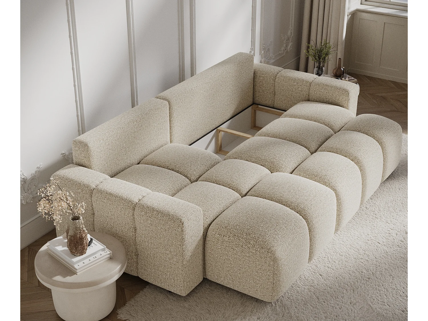 Canapé d'angle convertible Ucci - boucle - 4 places - beige