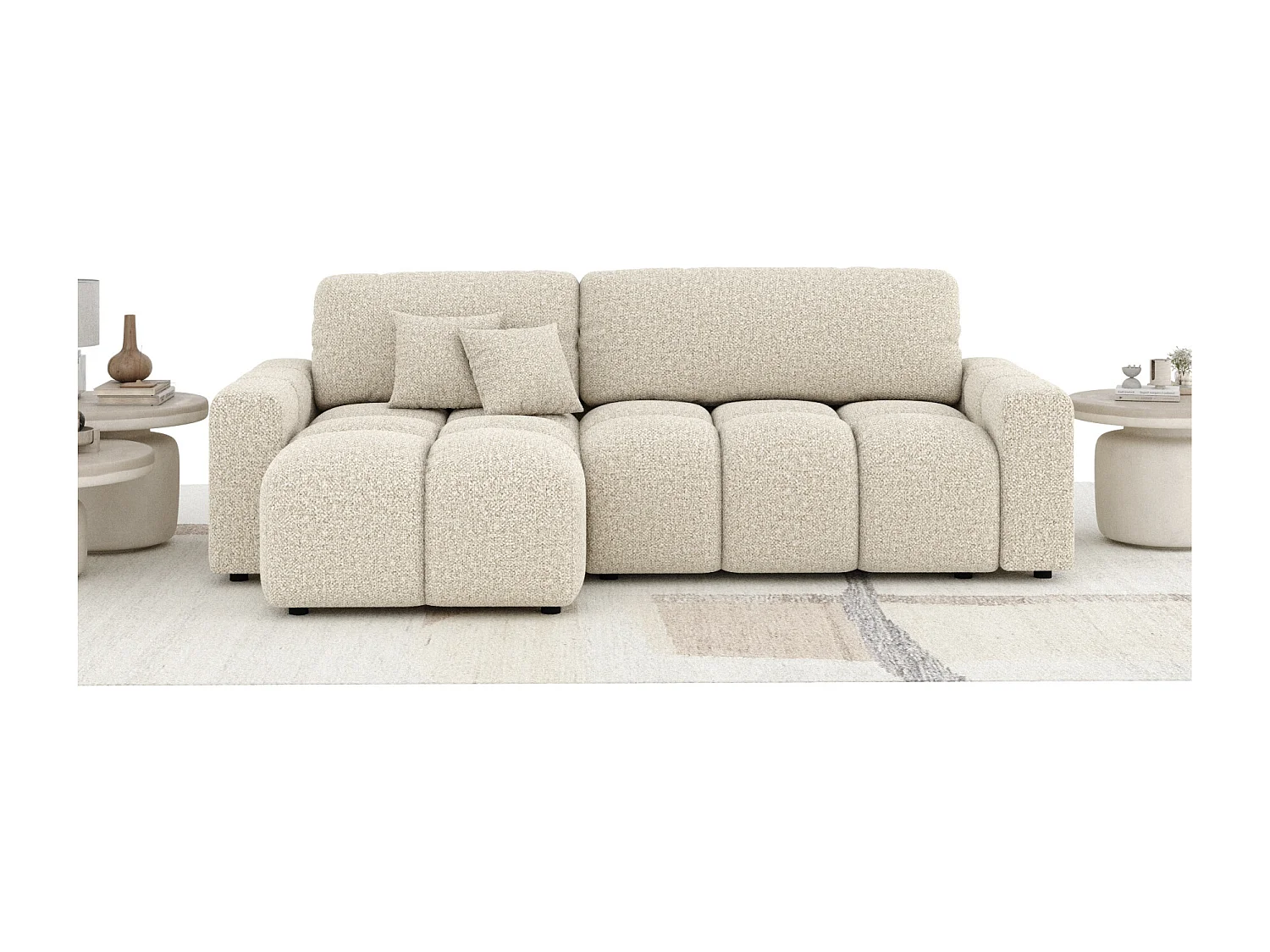 Canapé d'angle convertible Ucci - boucle - 4 places - beige