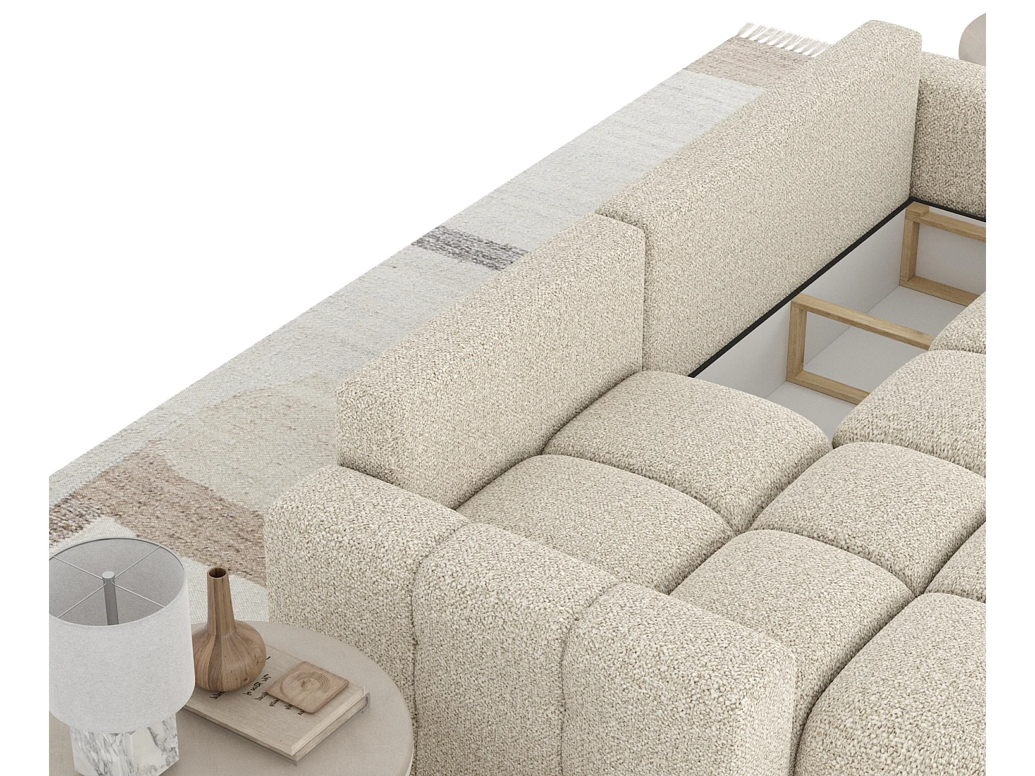 Canapé d'angle convertible Ucci - boucle - 4 places - beige