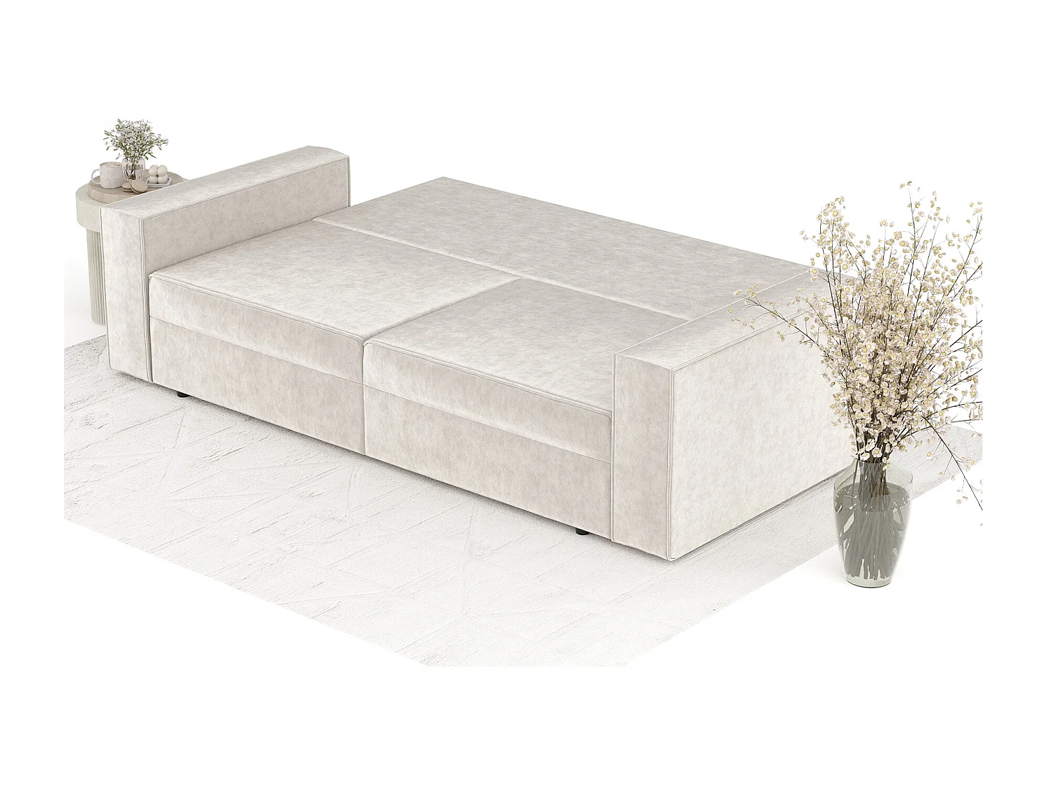 Canapé convertible Leo - velours - 3 places - creme