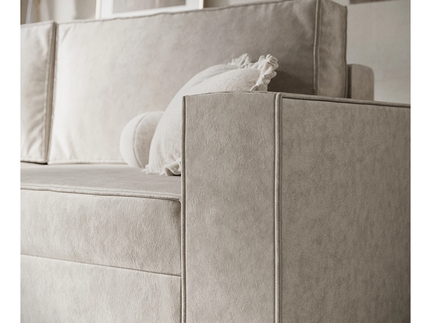 Canapé convertible Leo - velours - 3 places - creme