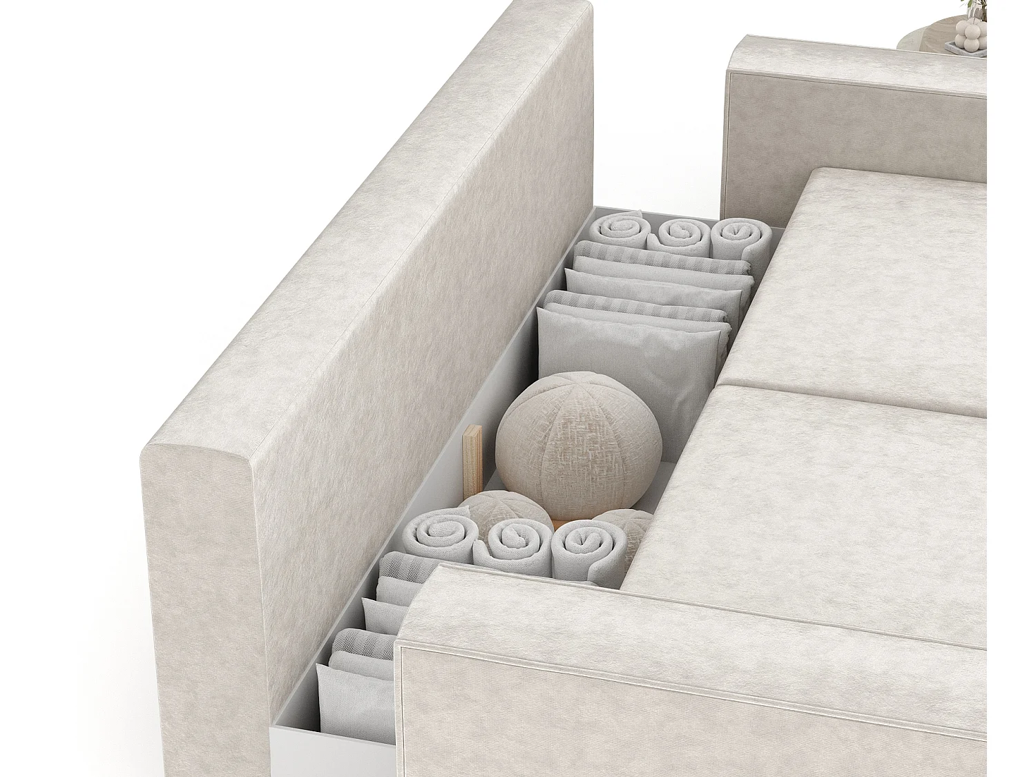 Canapé convertible Leo - velours - 3 places - creme