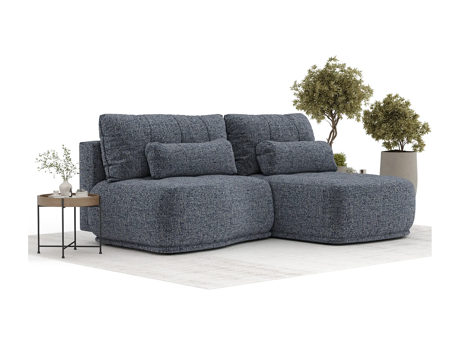 Canapé d'angle convertible Batu - toile tissée - 3 places - bleu marine