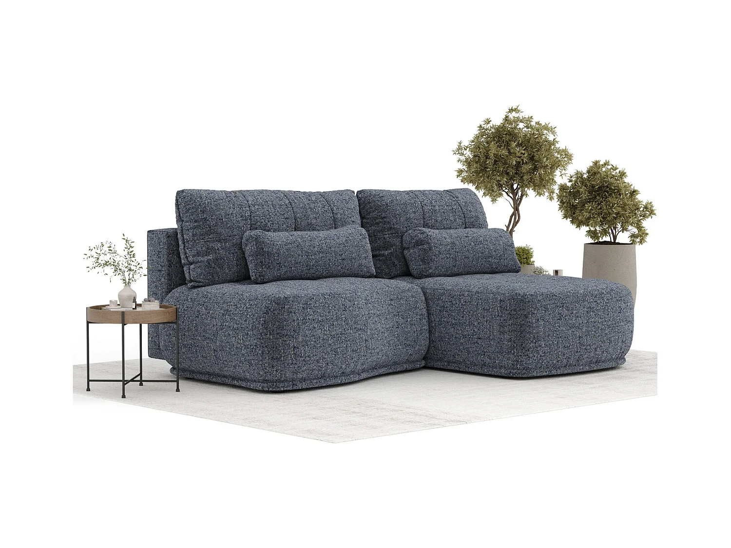Ecksofa mit Schlaffunktion Batu - Webstoff - Drei-Personen - marineblau