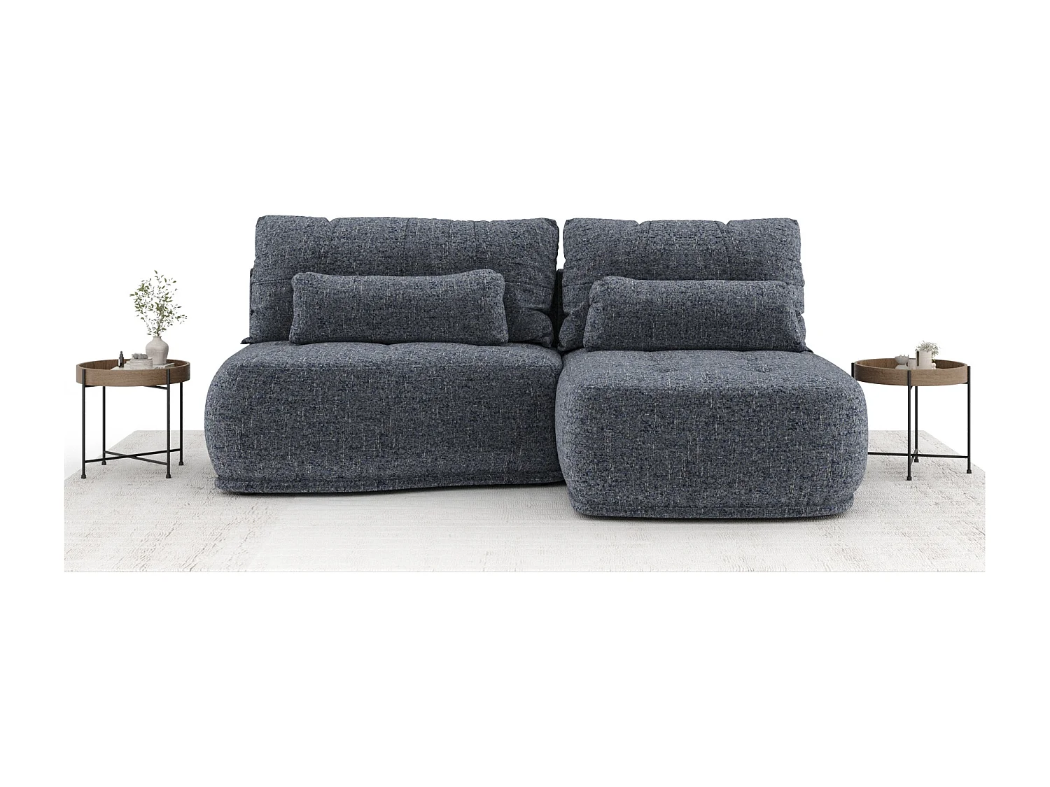 Canapé d'angle convertible Batu - toile tissée - 3 places - bleu marine