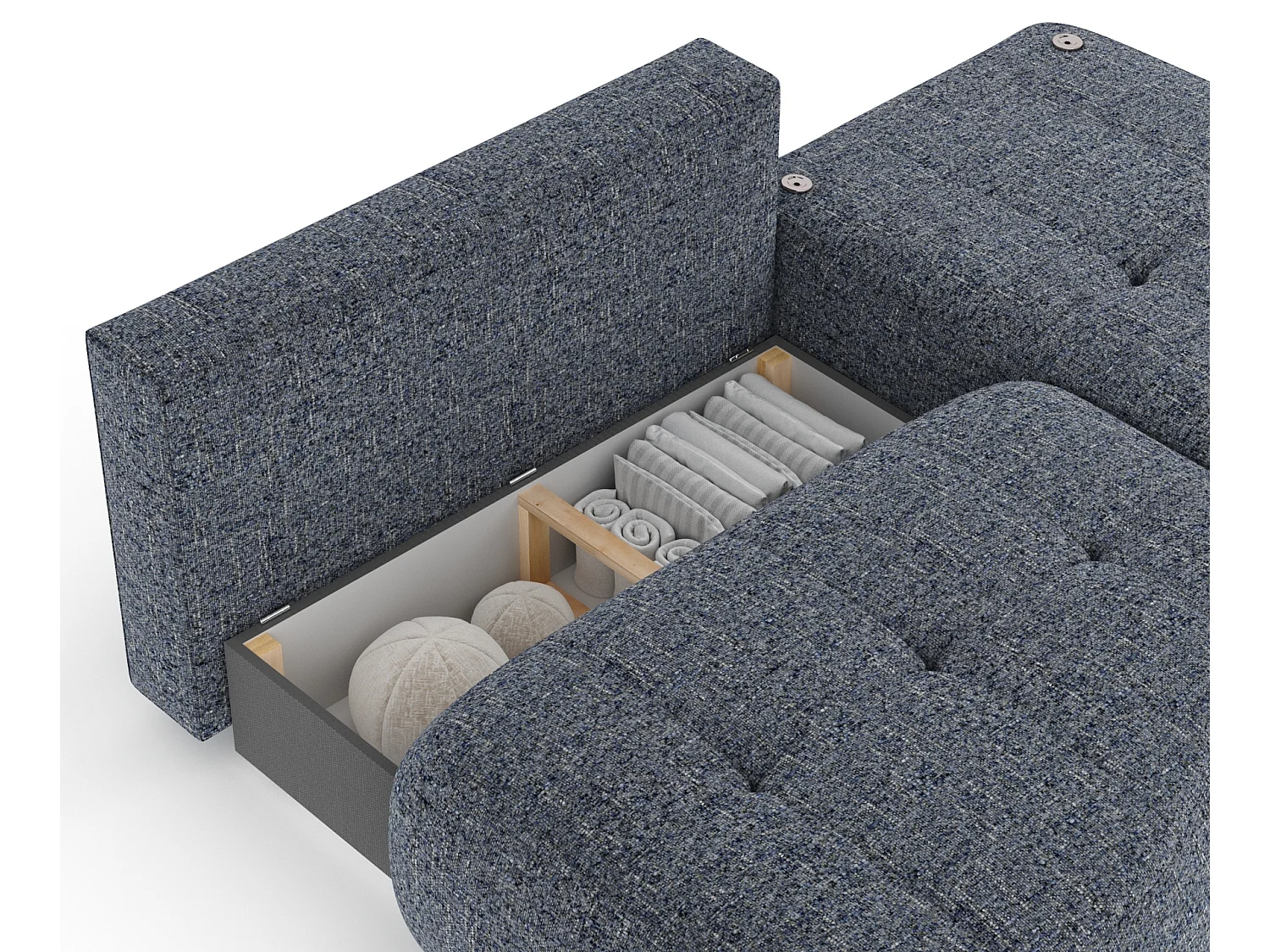 Canapé d'angle convertible Batu - toile tissée - 3 places - bleu marine