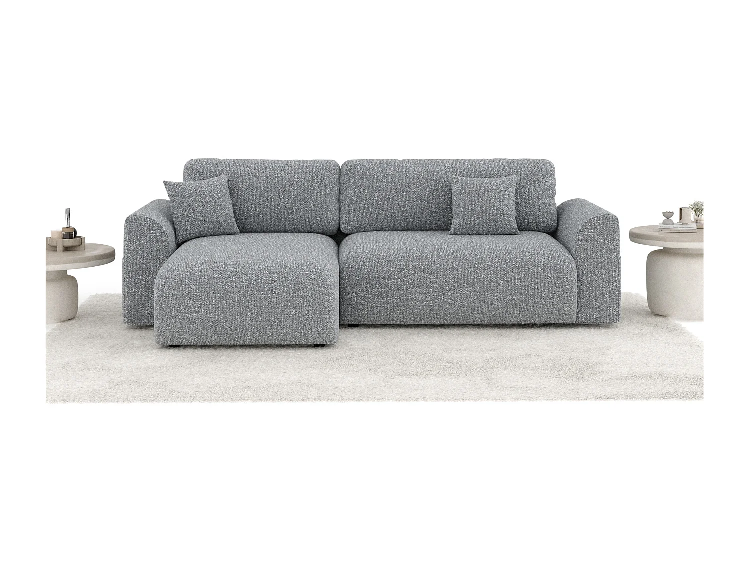 Canapé d'angle convertible Bodega - boucle - 4 places - gris