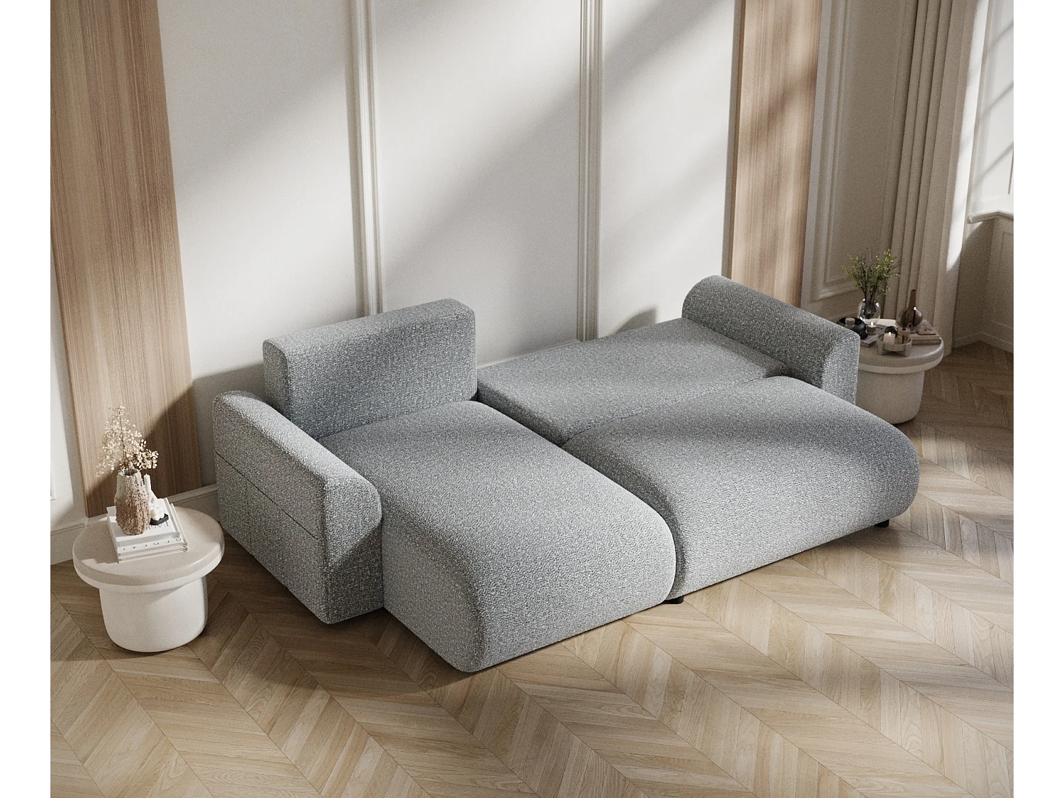 Canapé d'angle convertible Bodega - boucle - 4 places - gris