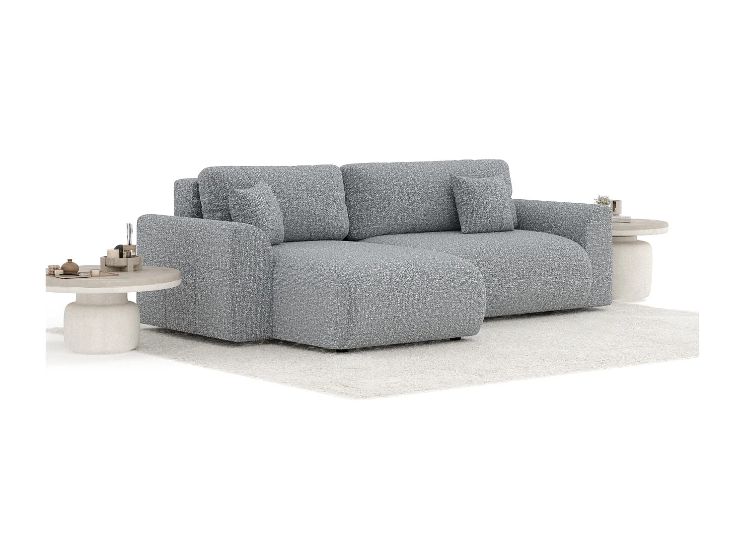 Canapé d'angle convertible Bodega - boucle - 4 places - gris