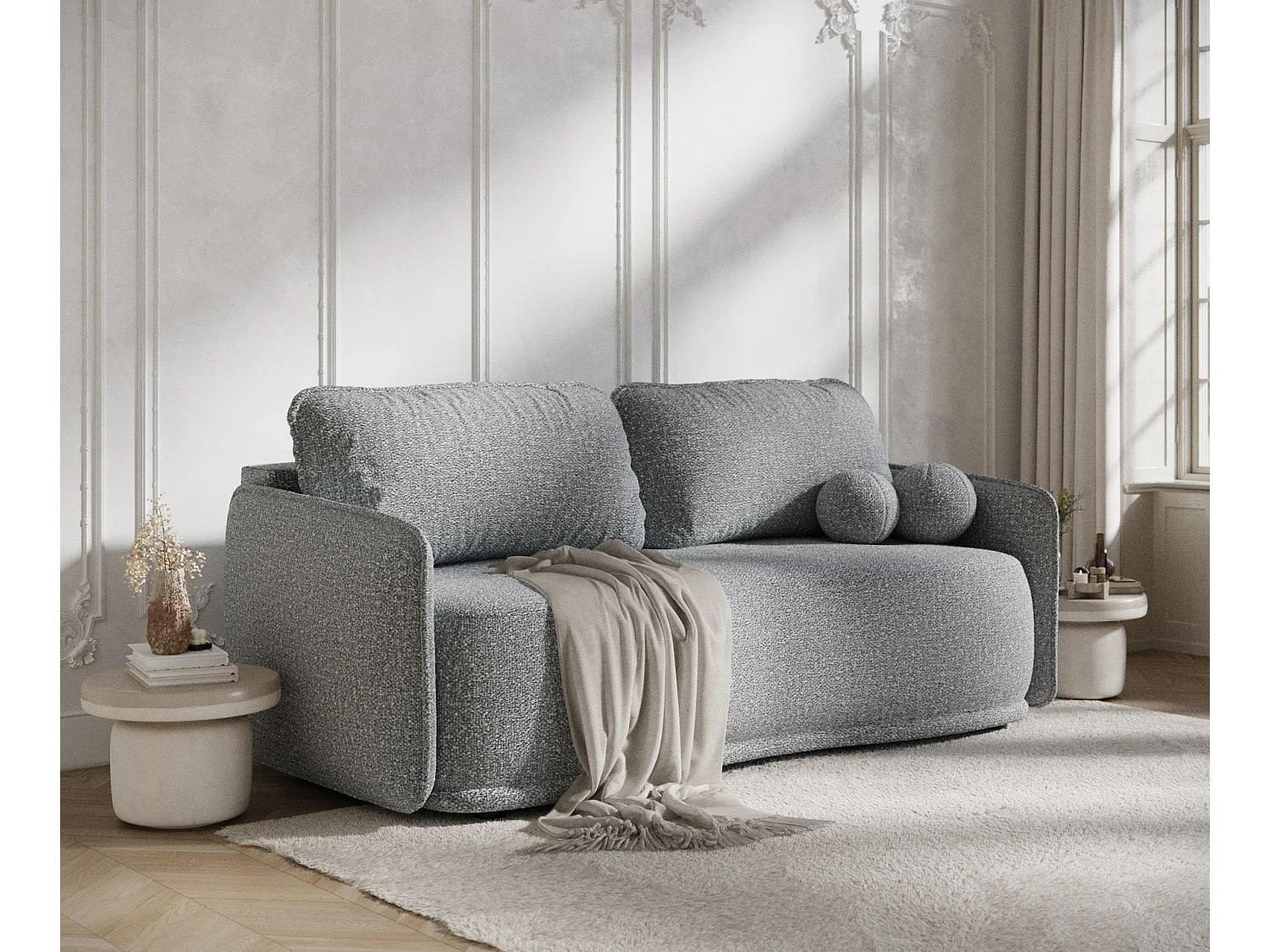 Canapé convertible Mitsis - boucle - 3 places - gris