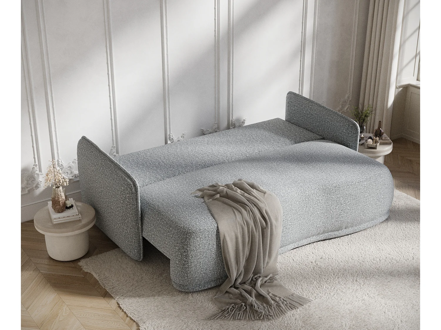 Canapé convertible Mitsis - boucle - 3 places - gris