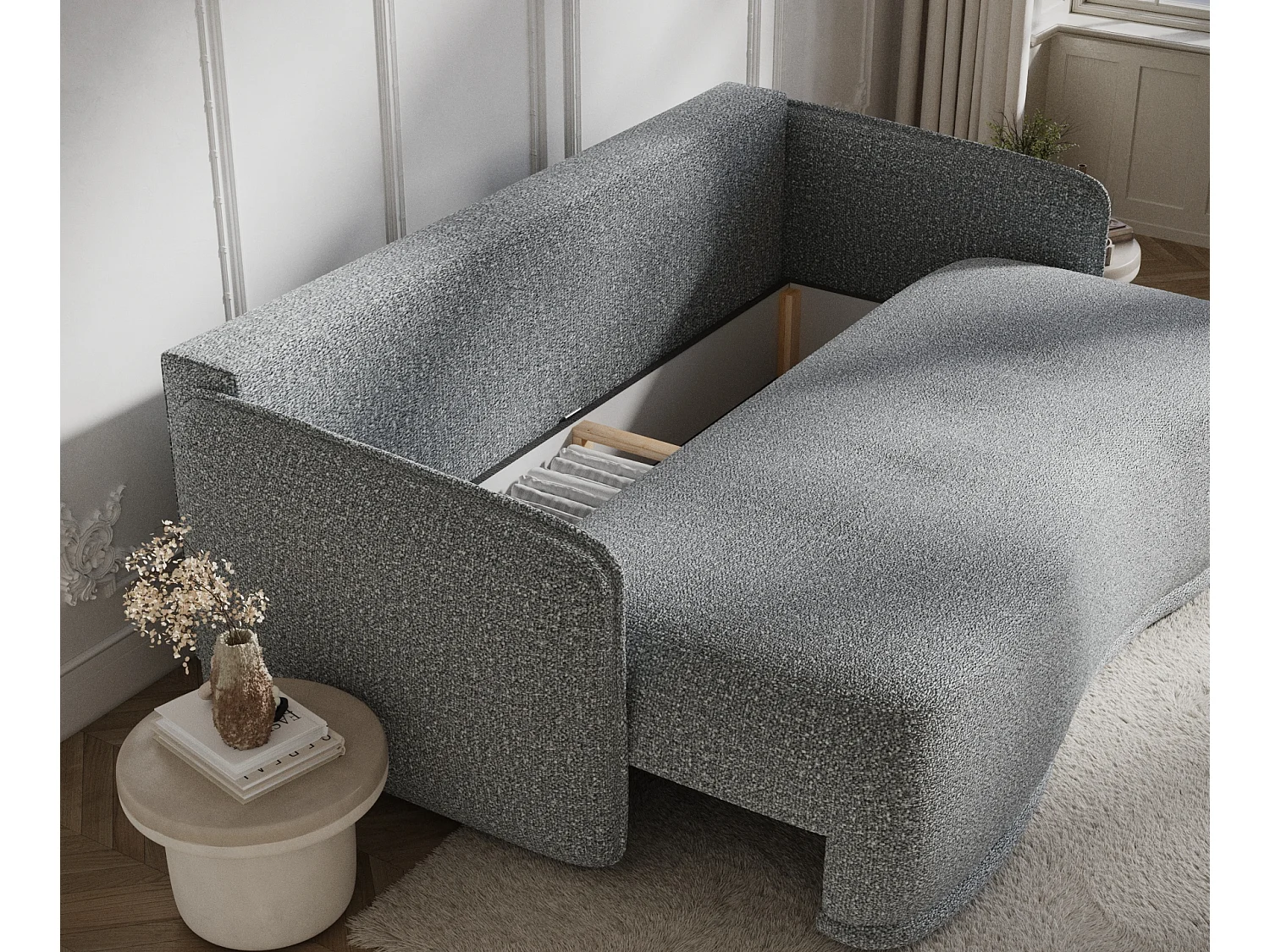 Canapé convertible Mitsis - boucle - 3 places - gris