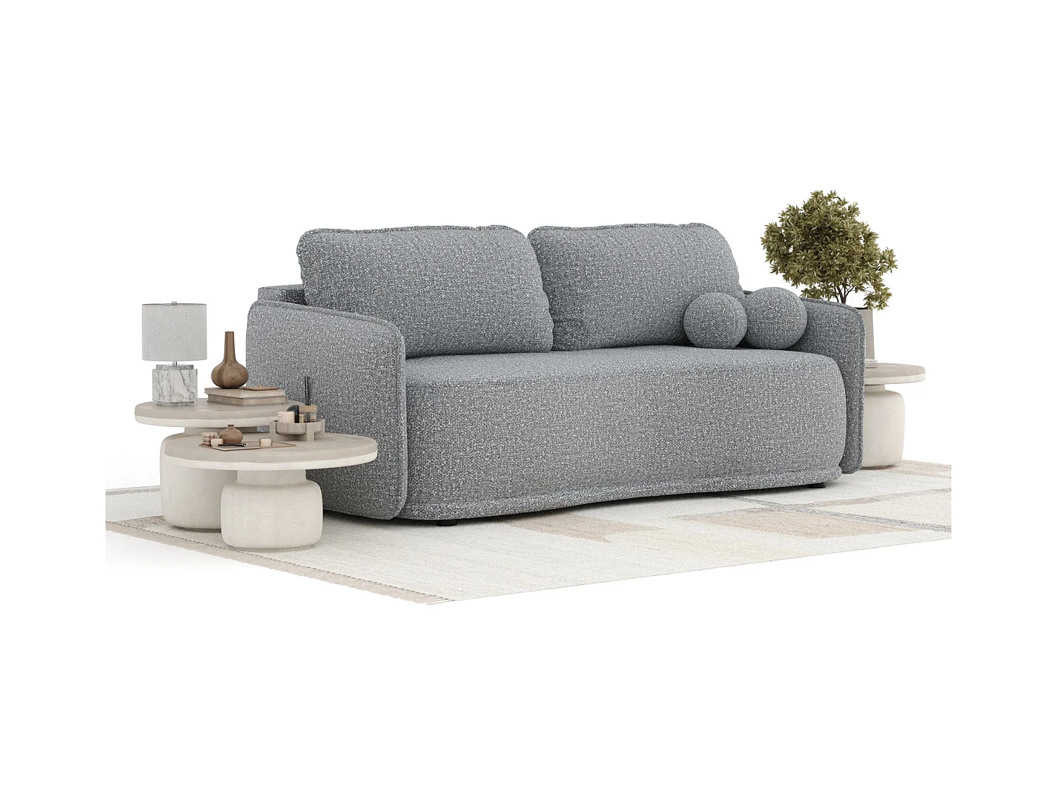 Sofa mit Schlaffunktion Mitsis - Boucle - Drei-Personen - grau