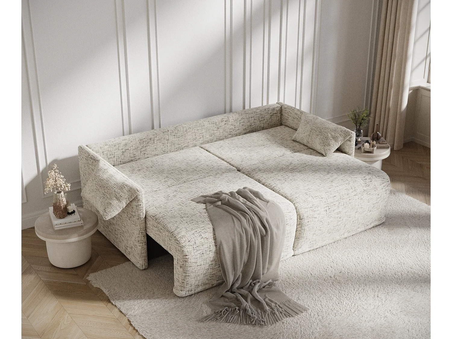 Canapé convertible Nappa - toile tissée - 3 places - beige mélangé