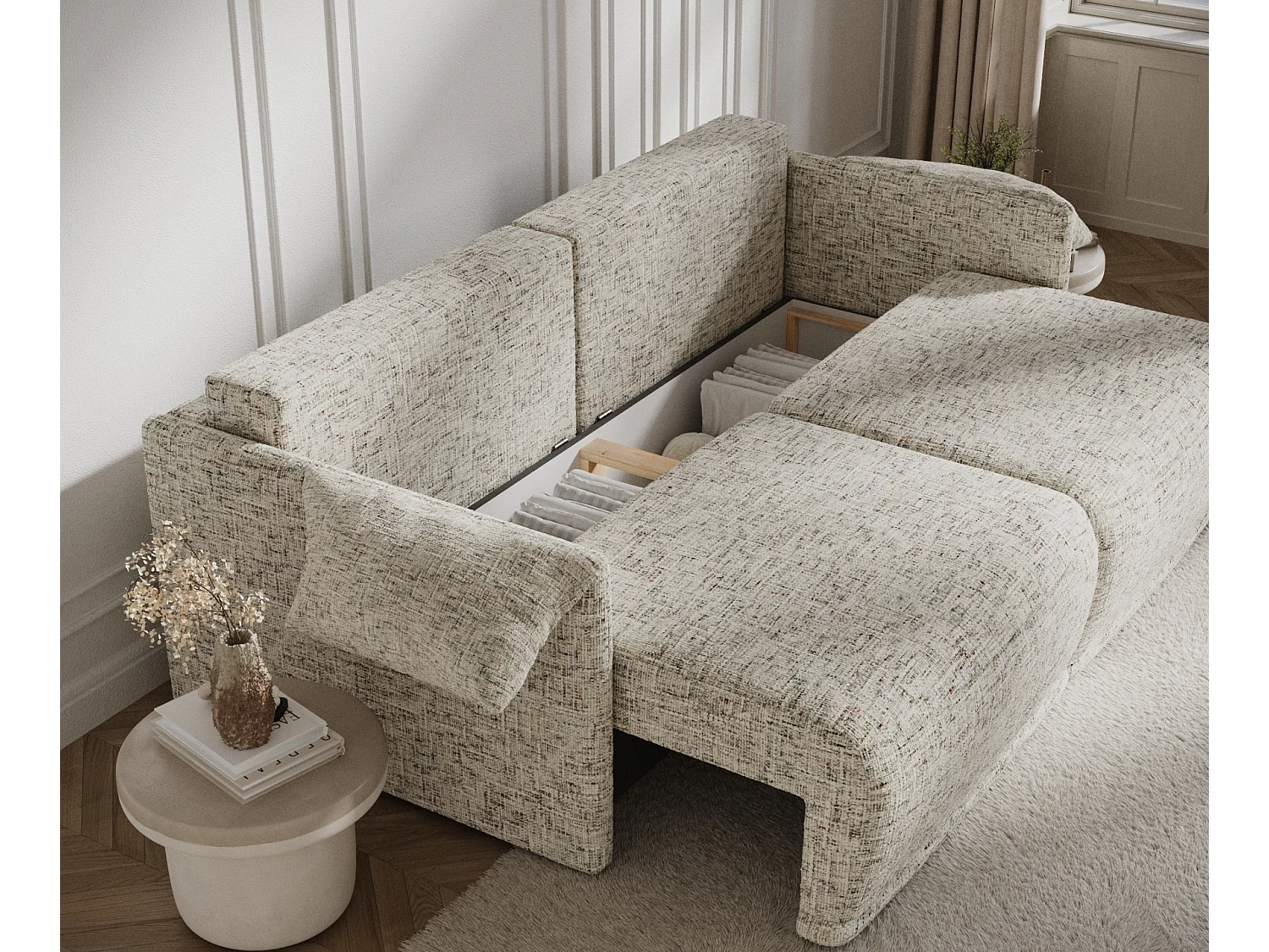 Canapé convertible Nappa - toile tissée - 3 places - beige mélangé