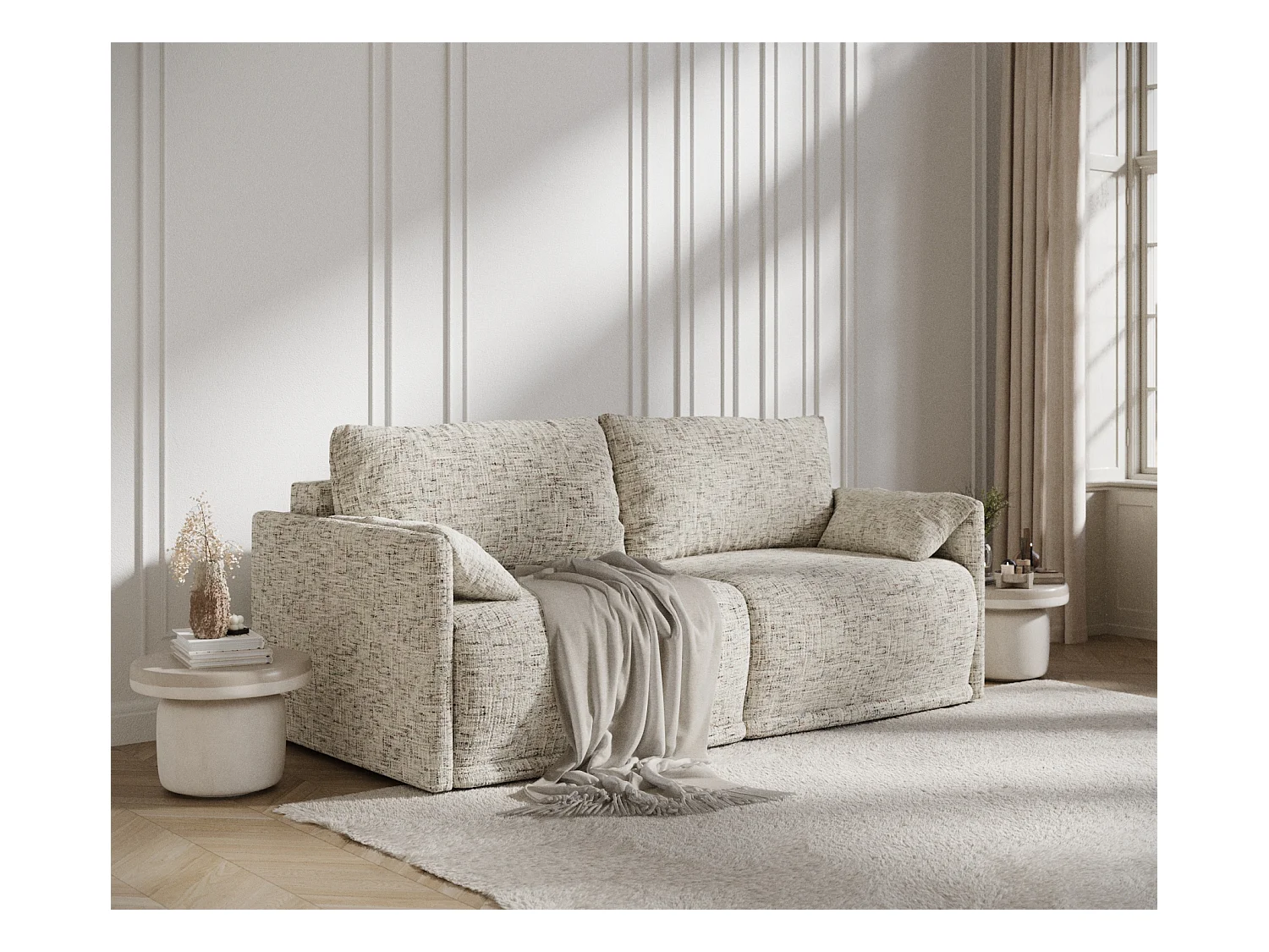 Canapé convertible Nappa - toile tissée - 3 places - beige mélangé