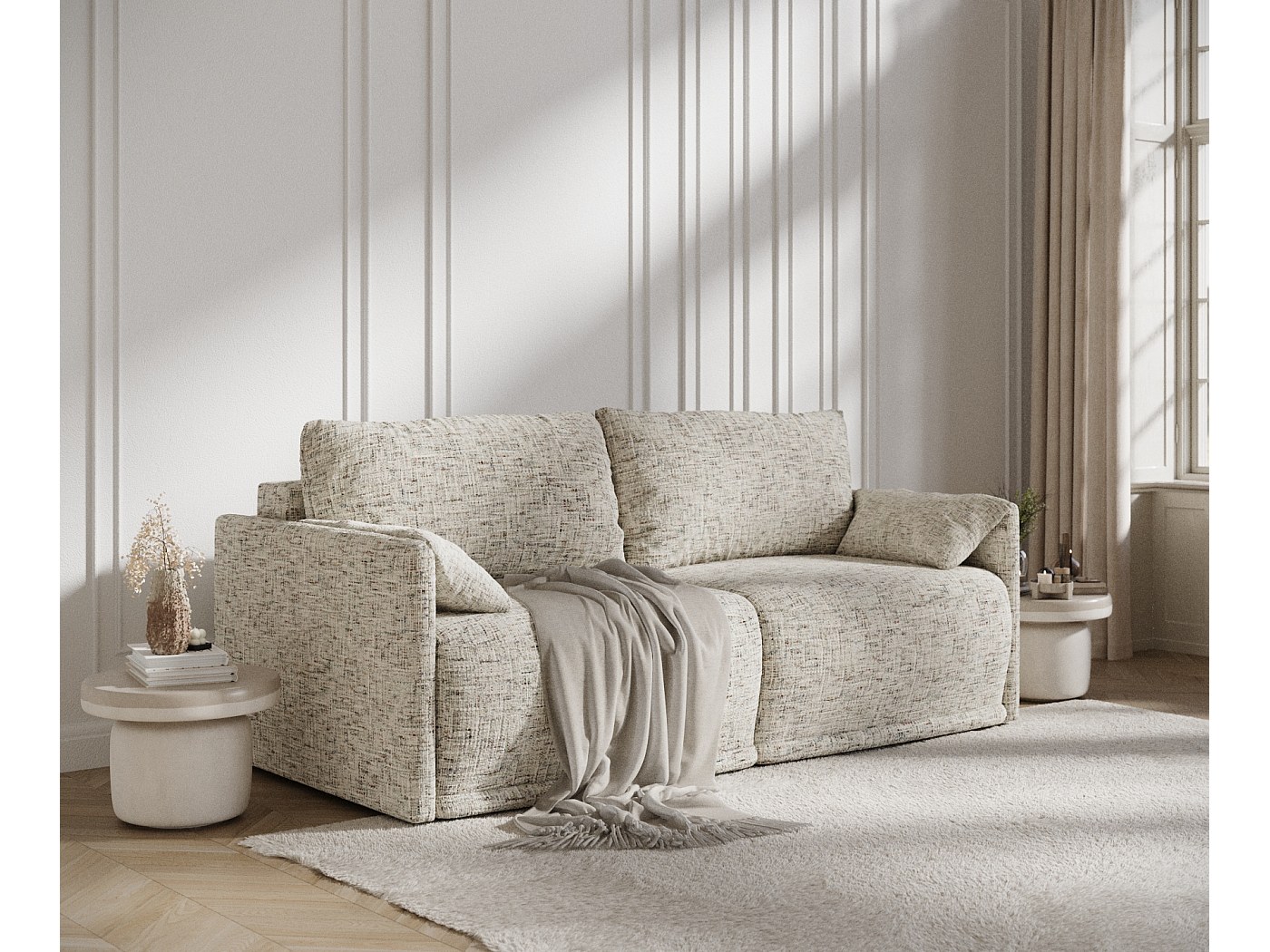 Sofa mit Schlaffunktion Nappa - Webstoff - Drei-Personen - beige melange