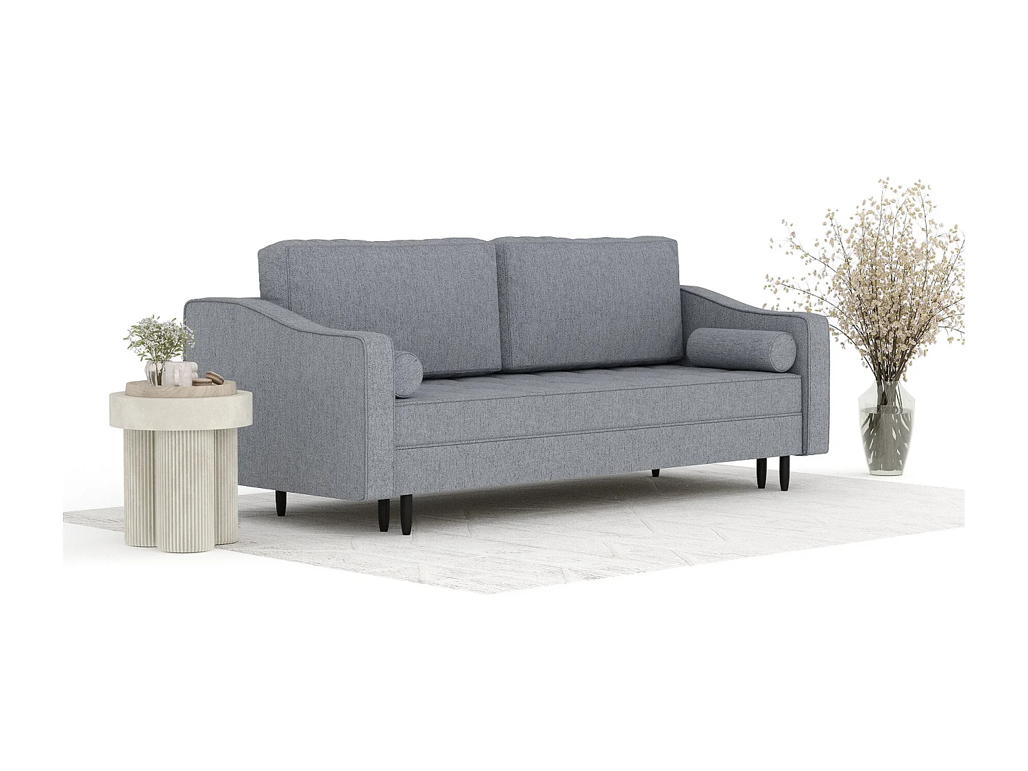 Canapé convertible Zyia - toile tissée - 3 places - gris