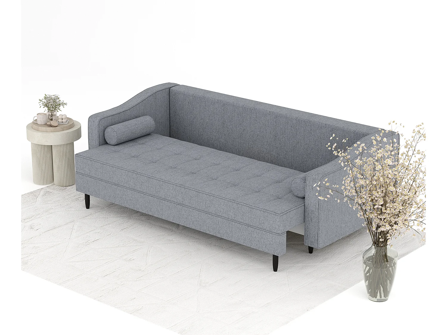 Canapé convertible Zyia - toile tissée - 3 places - gris