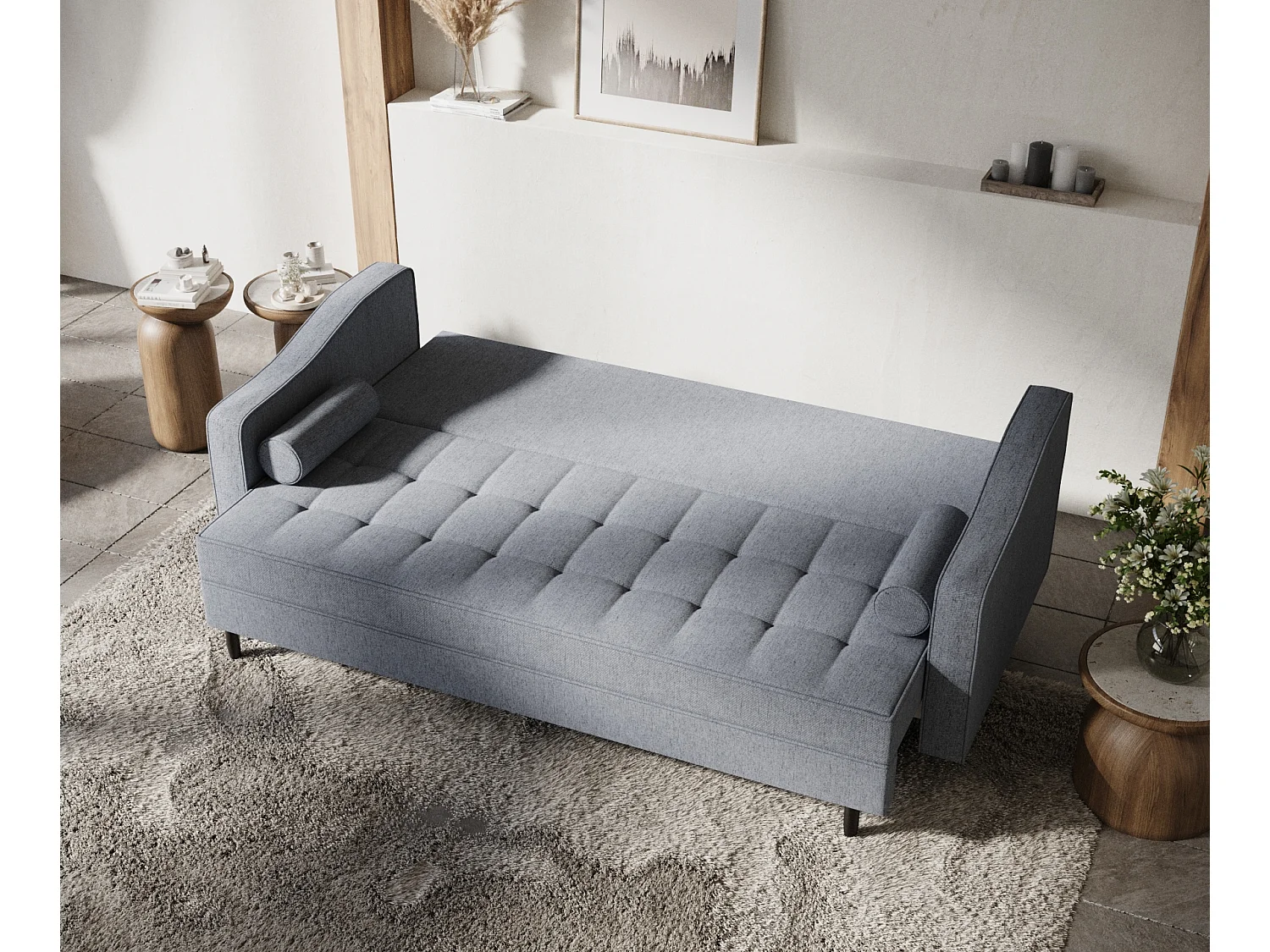 Canapé convertible Zyia - toile tissée - 3 places - gris