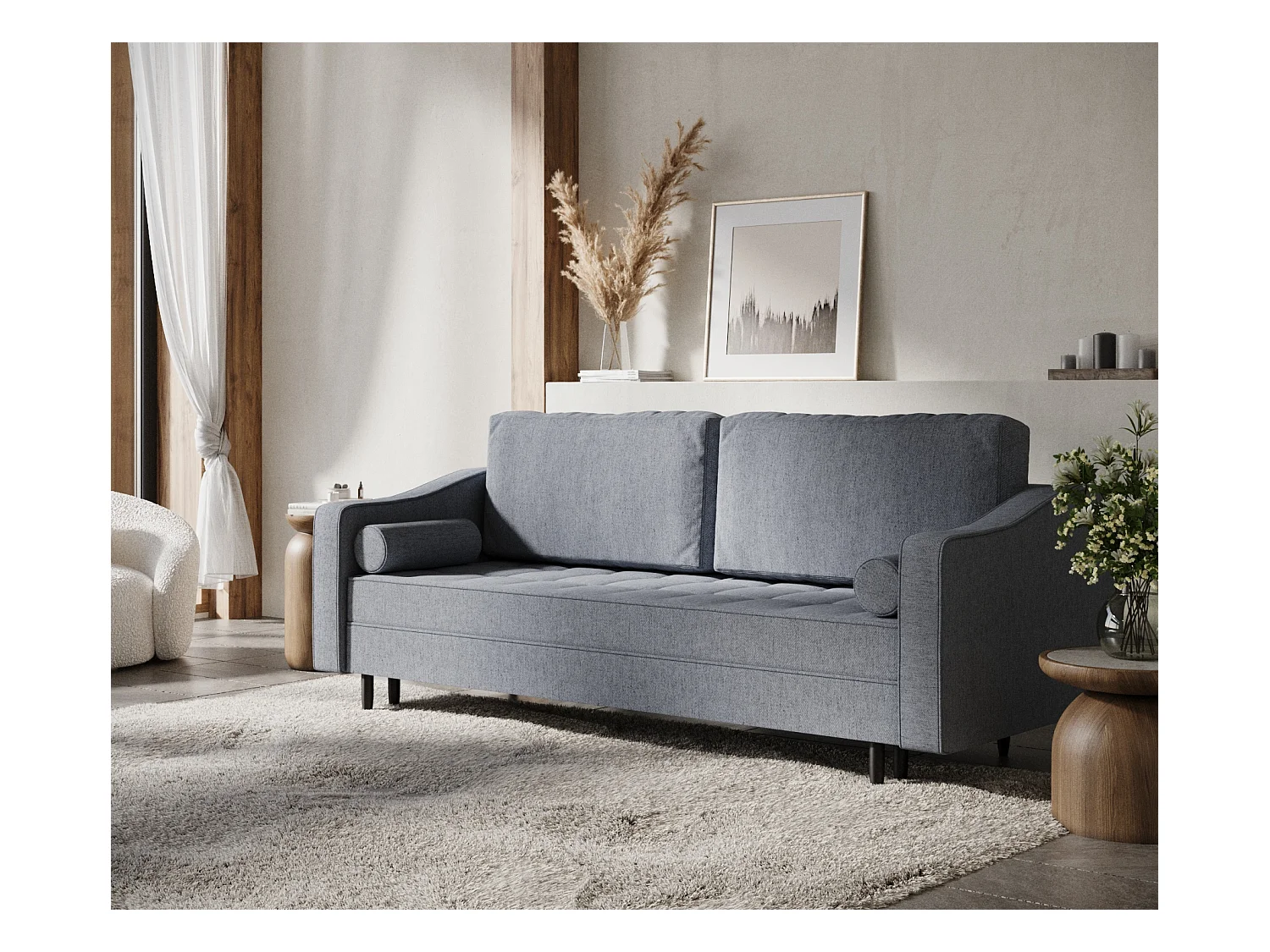 Sofa mit Schlaffunktion Zyia - Webstoff - Drei-Personen - grau