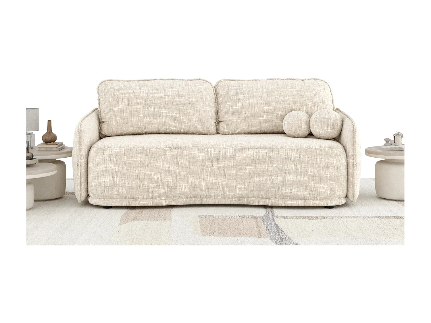 Canapé convertible Mitsis - toile tissée - 3 places - creme