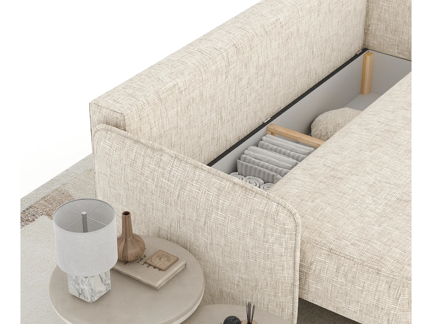 Canapé convertible Mitsis - toile tissée - 3 places - creme