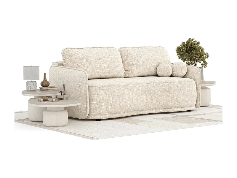 Canapé convertible Mitsis - toile tissée - 3 places - creme