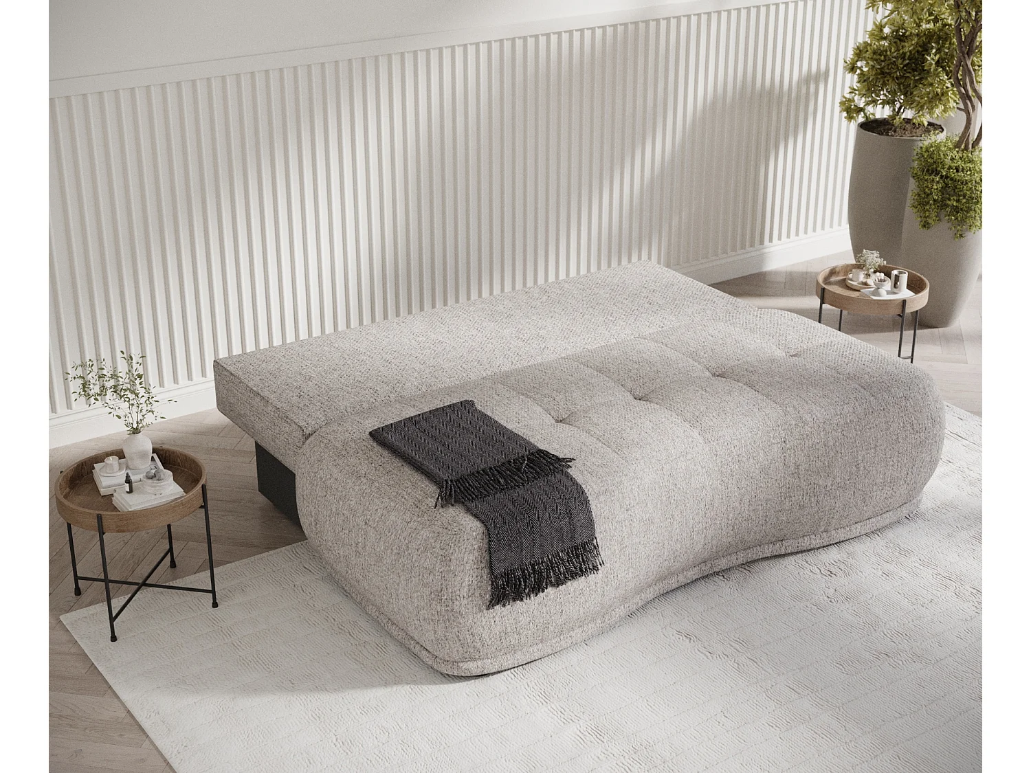 Canapé convertible Cirrus - toile tissée - 3 places - brun claire