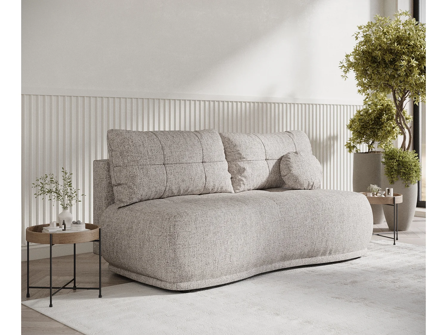 Canapé convertible Cirrus - toile tissée - 3 places - brun claire