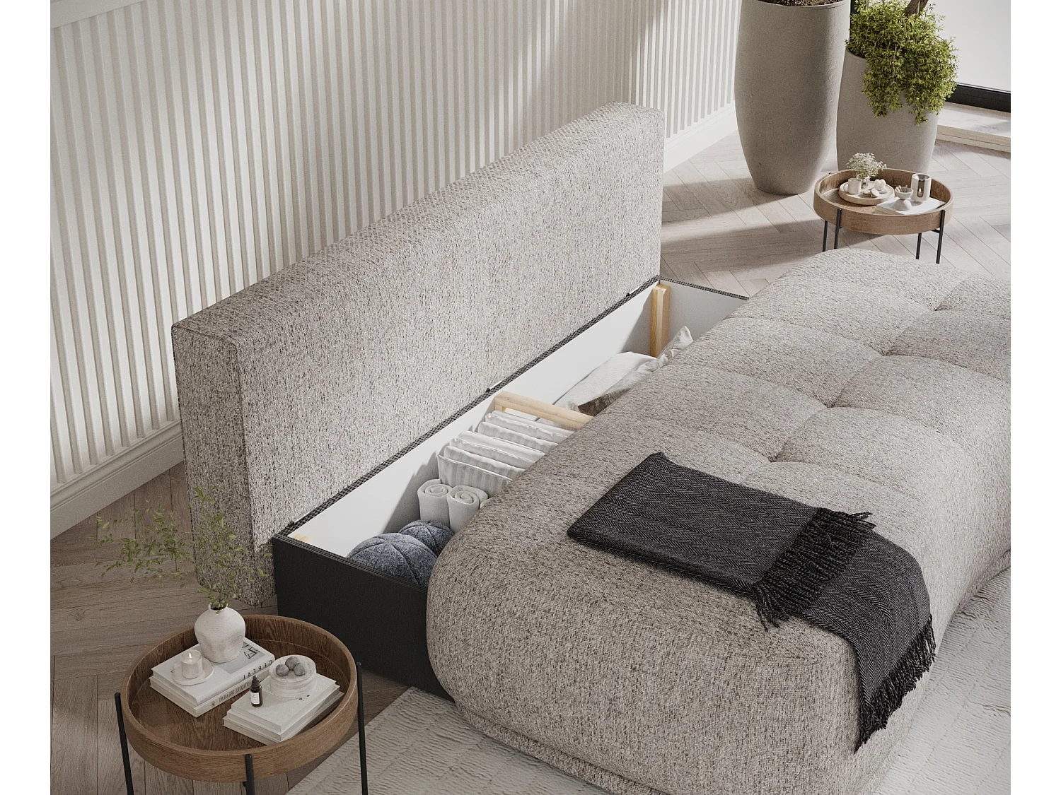 Canapé convertible Cirrus - toile tissée - 3 places - brun claire