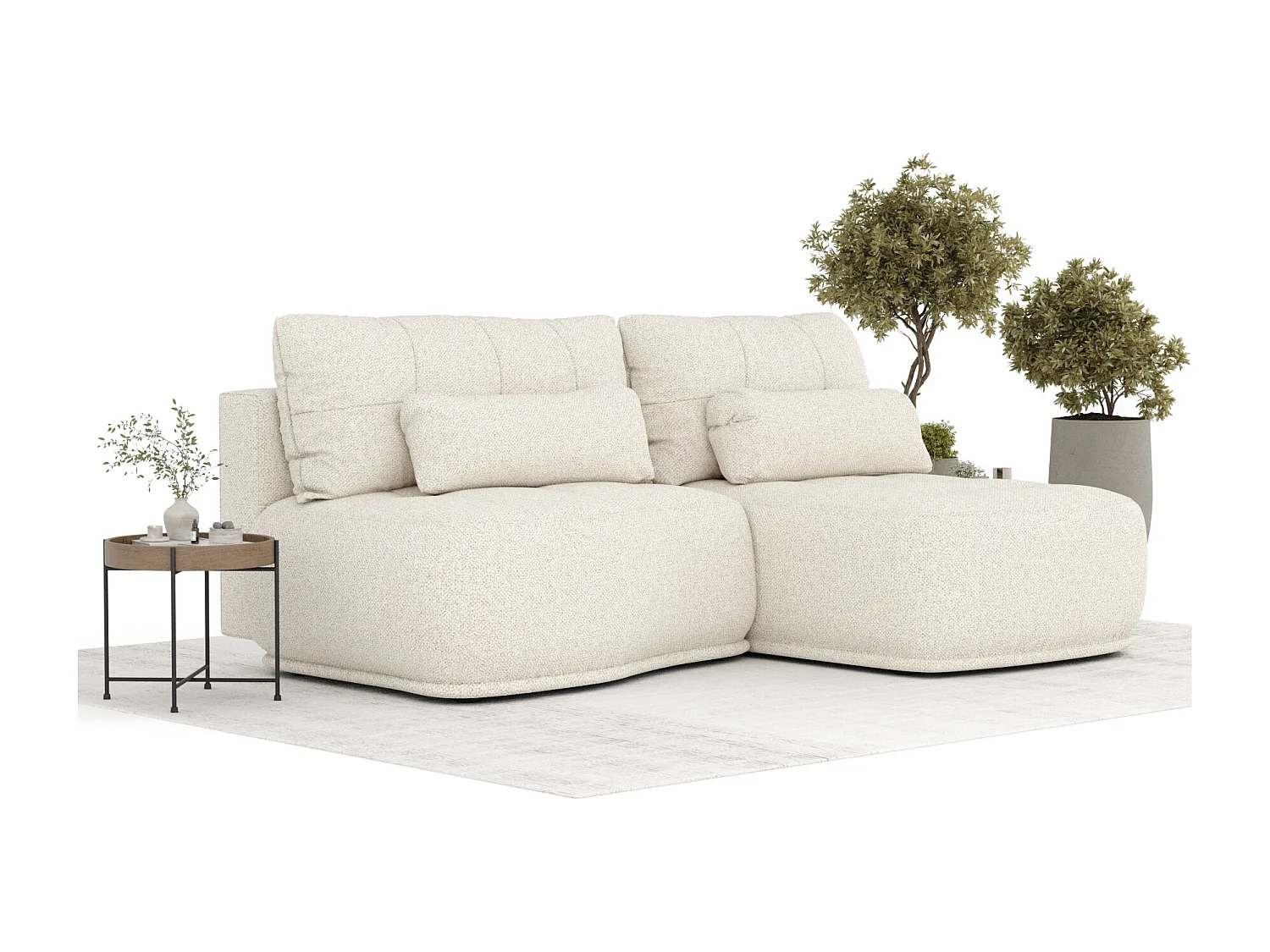 Canapé d'angle convertible Batu - boucle - 3 places - creme