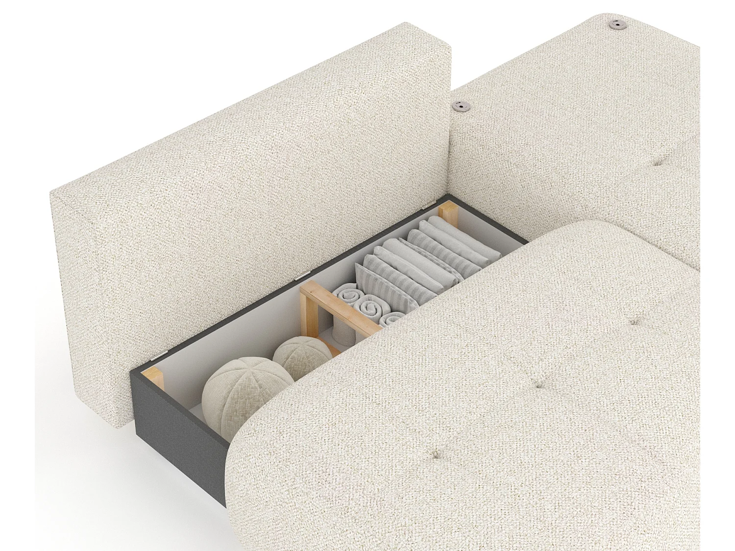 Canapé d'angle convertible Batu - boucle - 3 places - creme