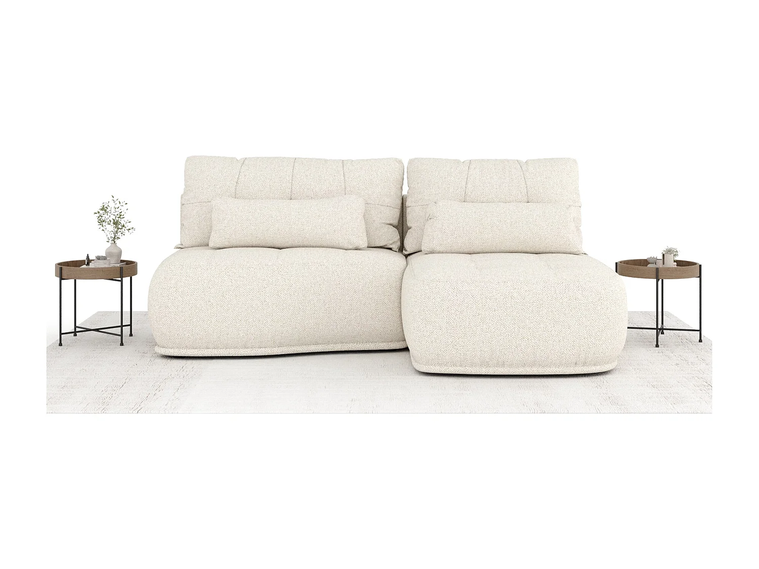 Canapé d'angle convertible Batu - boucle - 3 places - creme