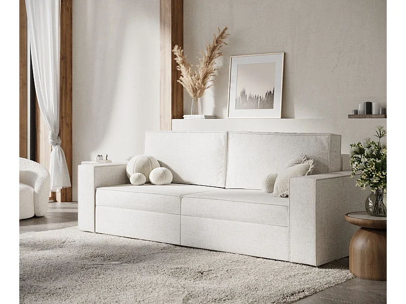 Sofa mit Schlaffunktion Leo - Webstoff - Drei-Personen - creme