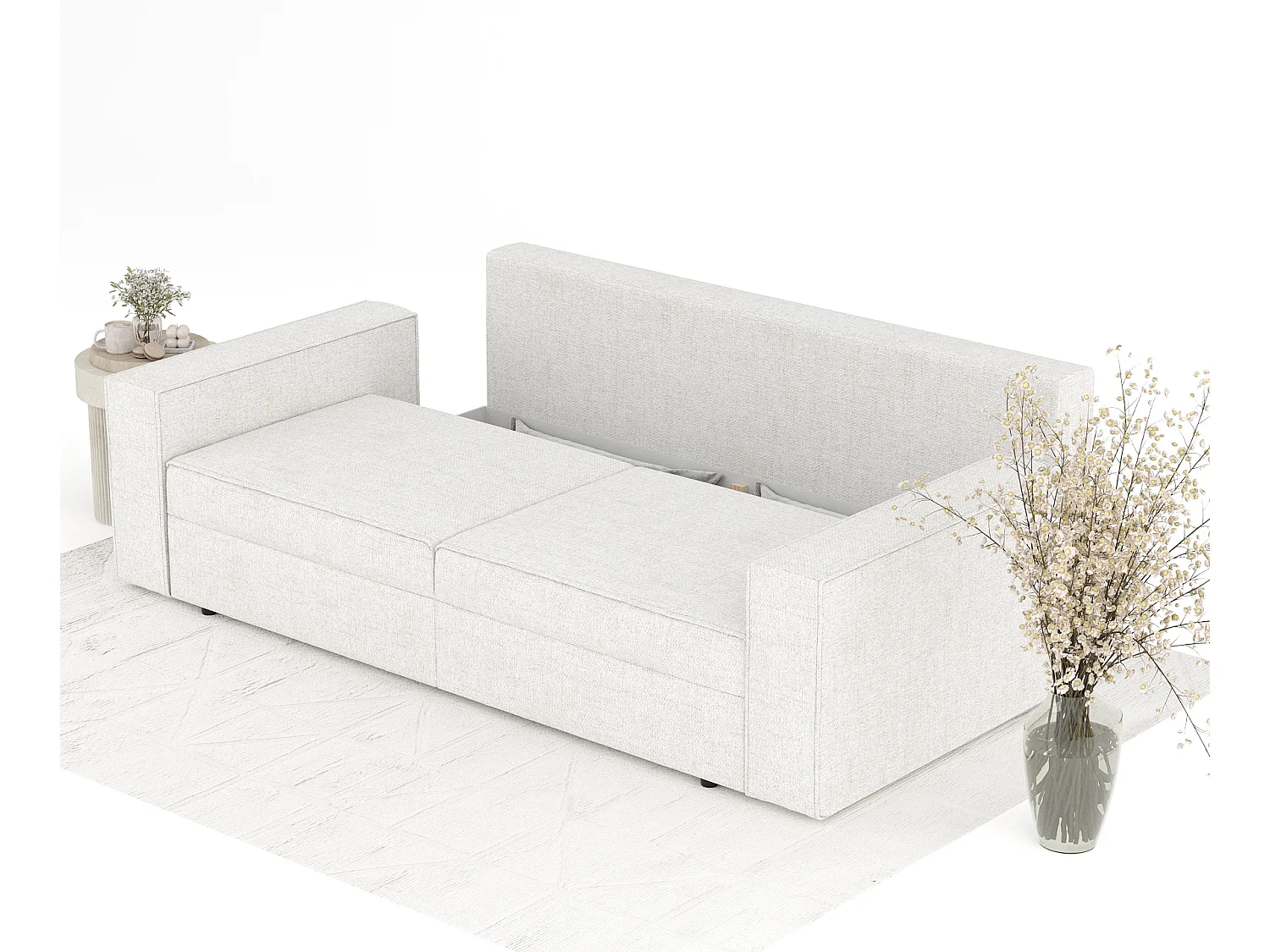 Canapé convertible Leo - toile tissée - 3 places - creme