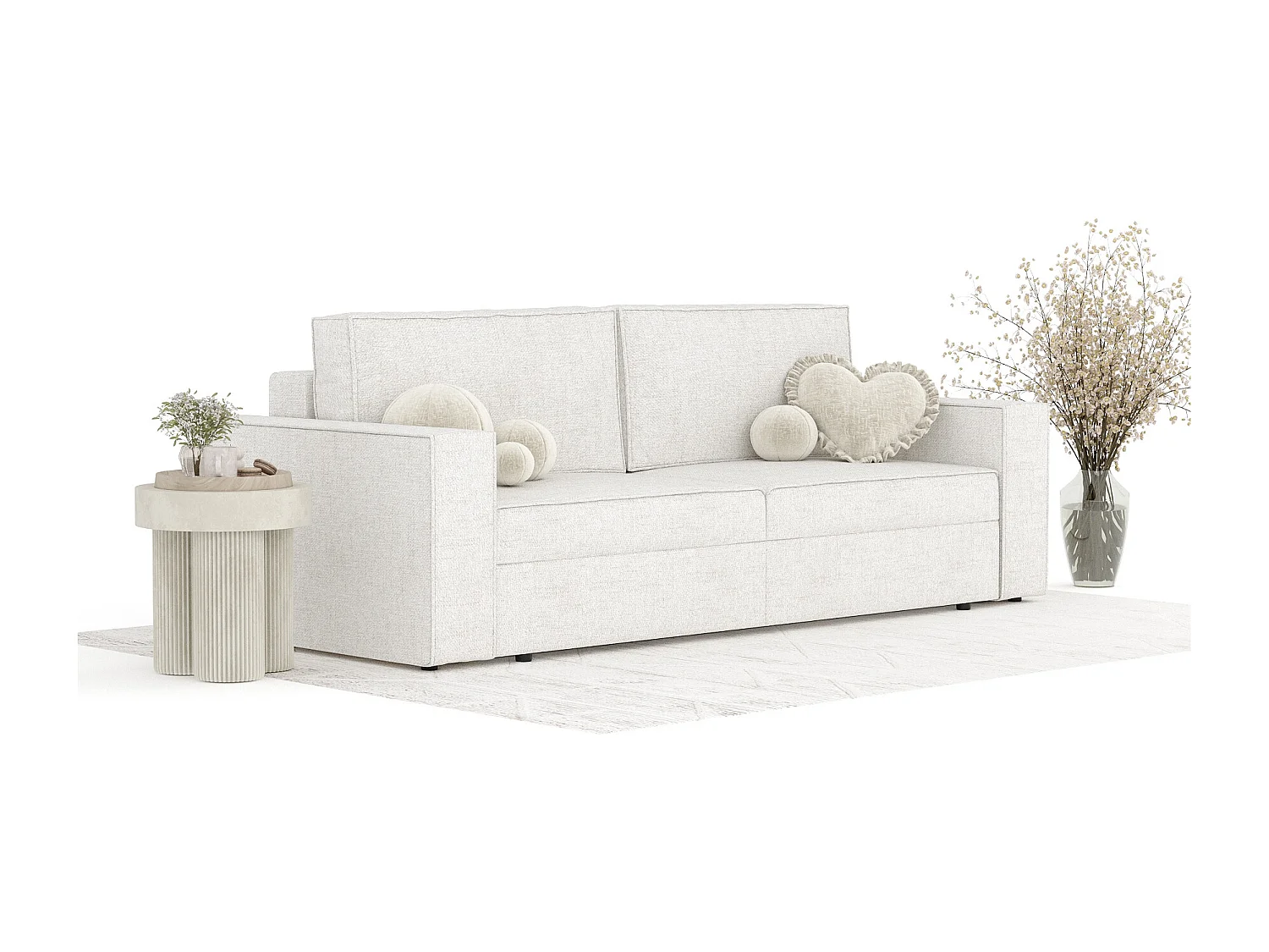 Canapé convertible Leo - toile tissée - 3 places - creme