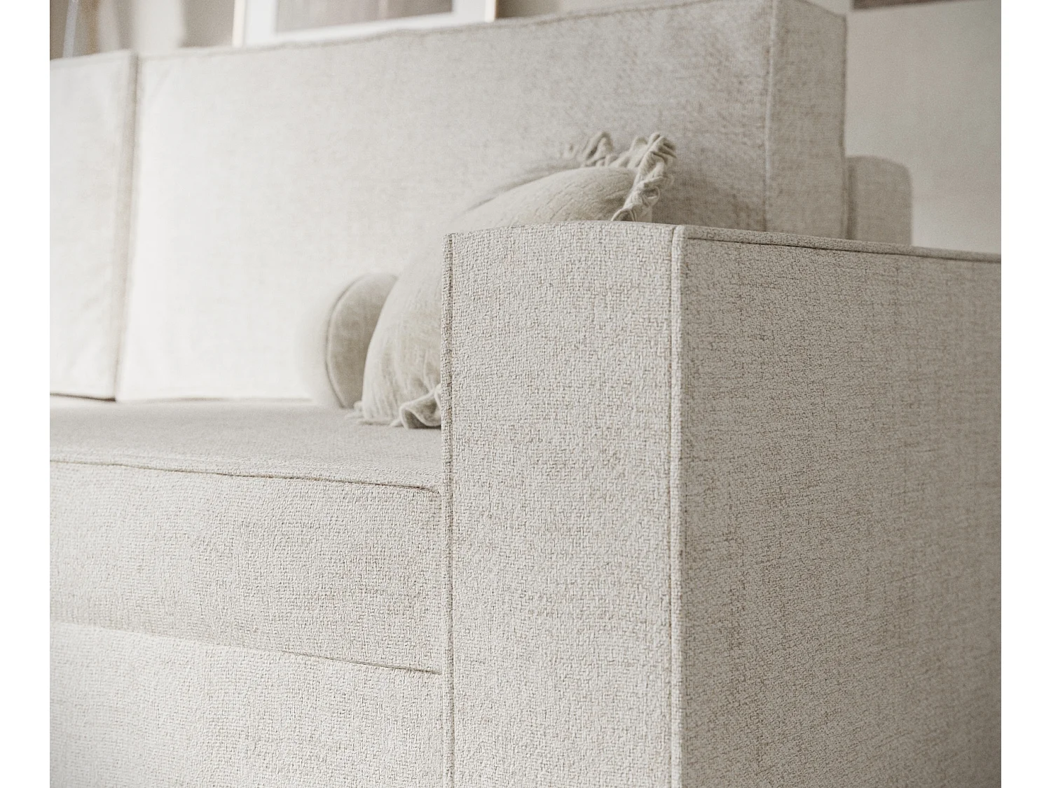 Canapé convertible Leo - toile tissée - 3 places - creme