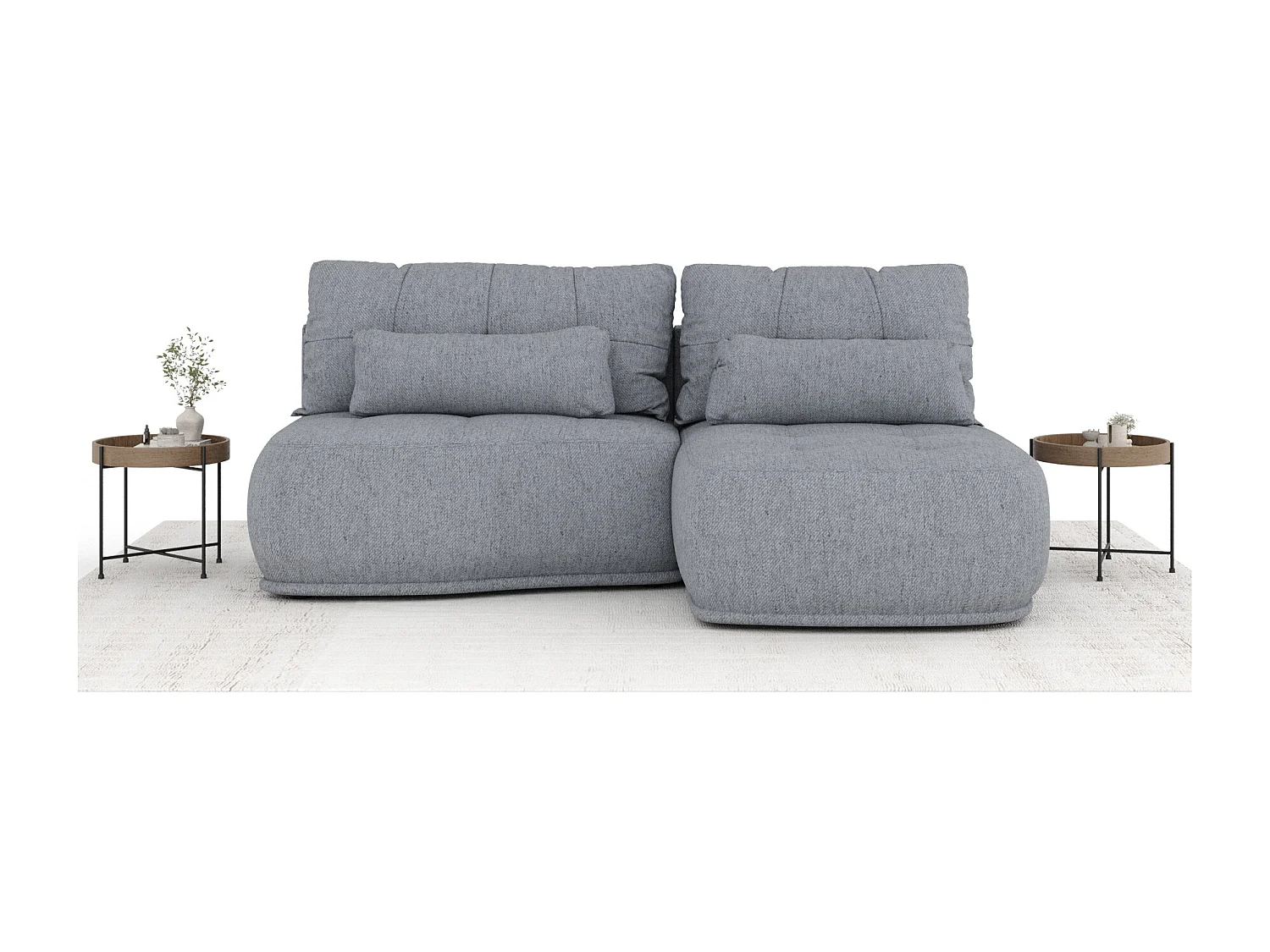 Canapé d'angle convertible Batu - toile tissée - 3 places - gris