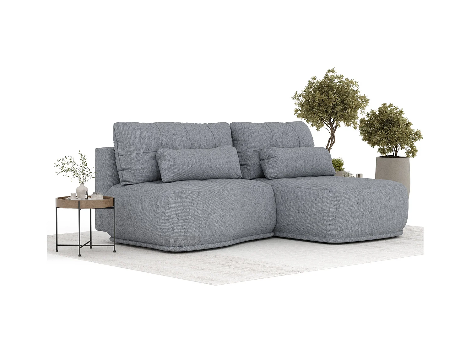 Ecksofa mit Schlaffunktion Batu - Webstoff - Drei-Personen - grau