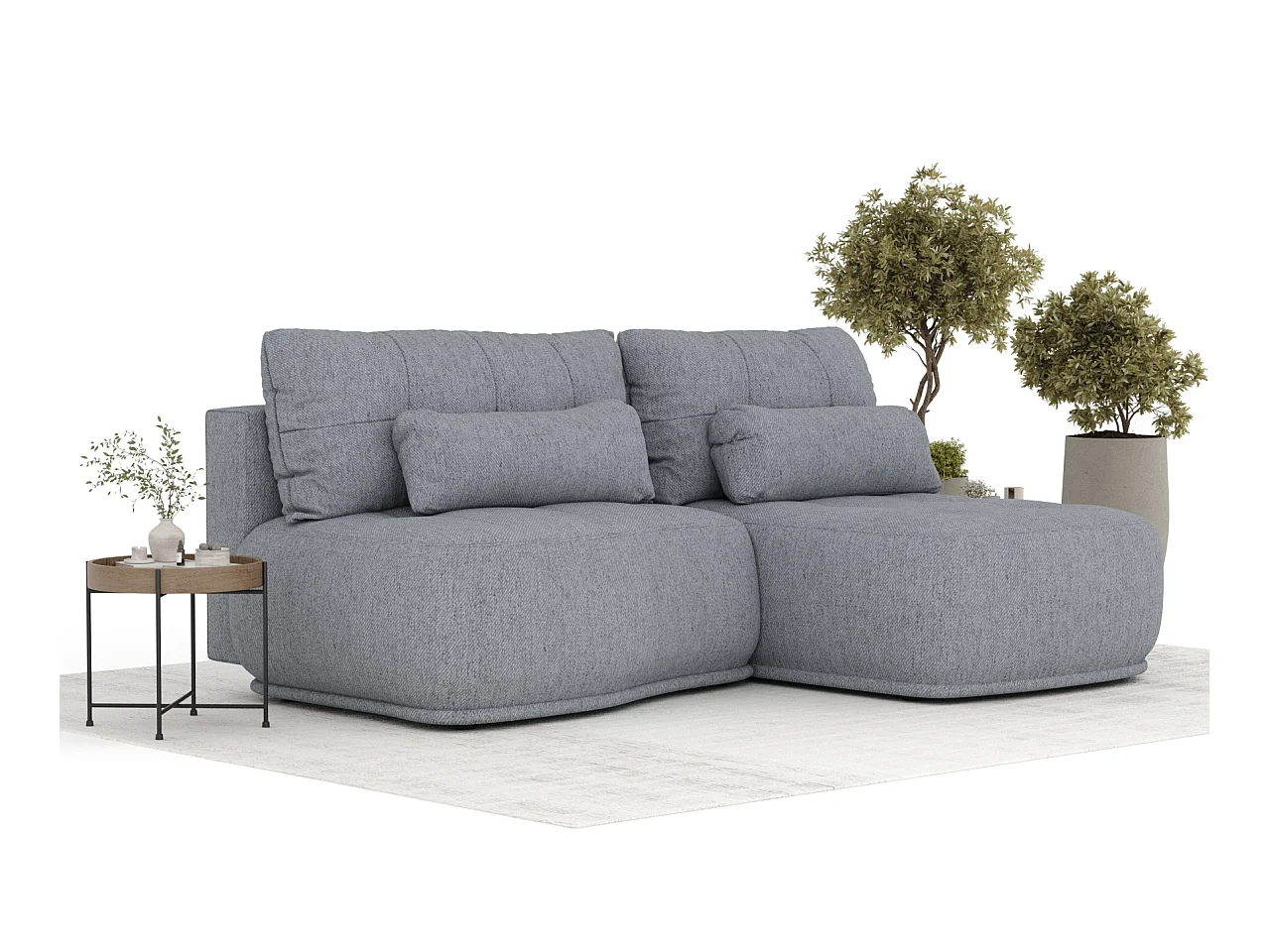 Canapé d'angle convertible Batu - toile tissée - 3 places - gris