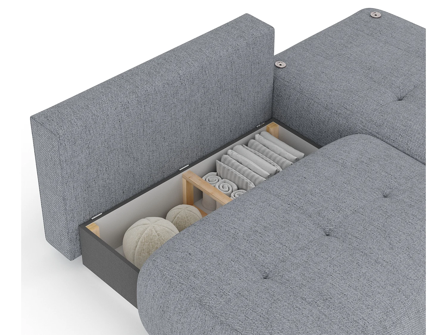 Canapé d'angle convertible Batu - toile tissée - 3 places - gris