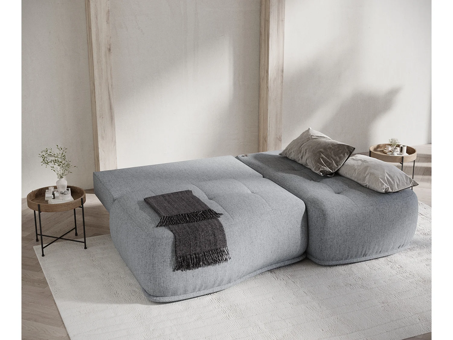 Canapé d'angle convertible Batu - toile tissée - 3 places - gris