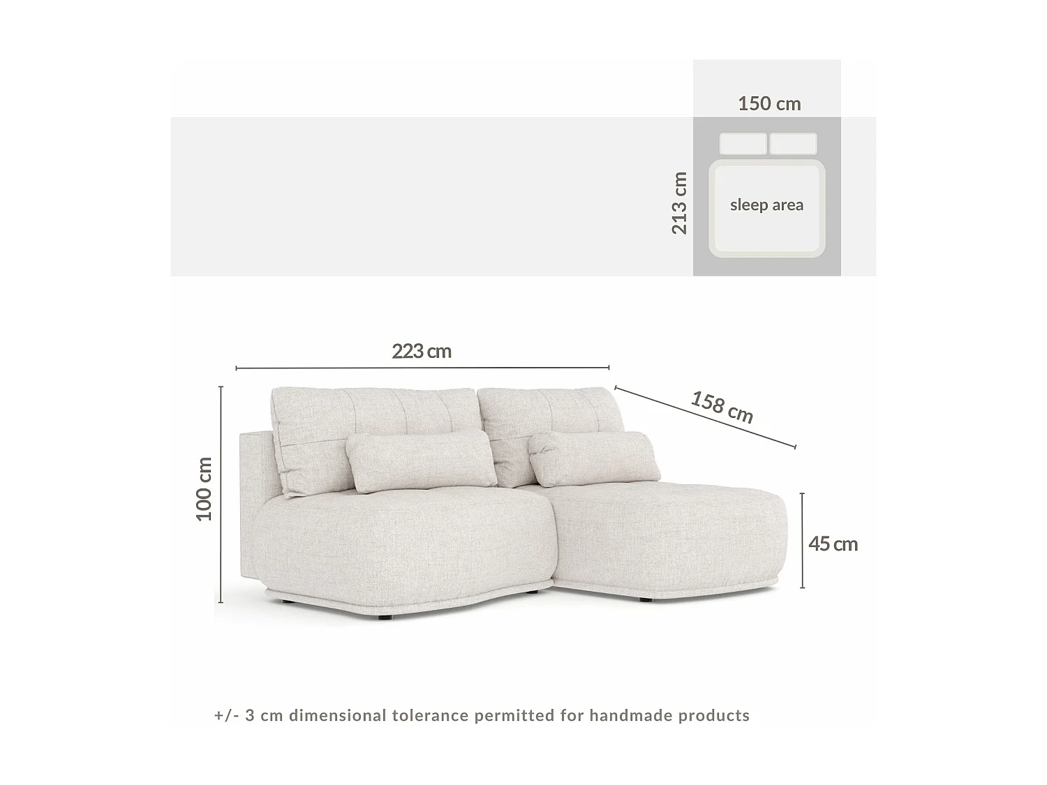 Canapé d'angle convertible Batu - toile tissée - 3 places - gris