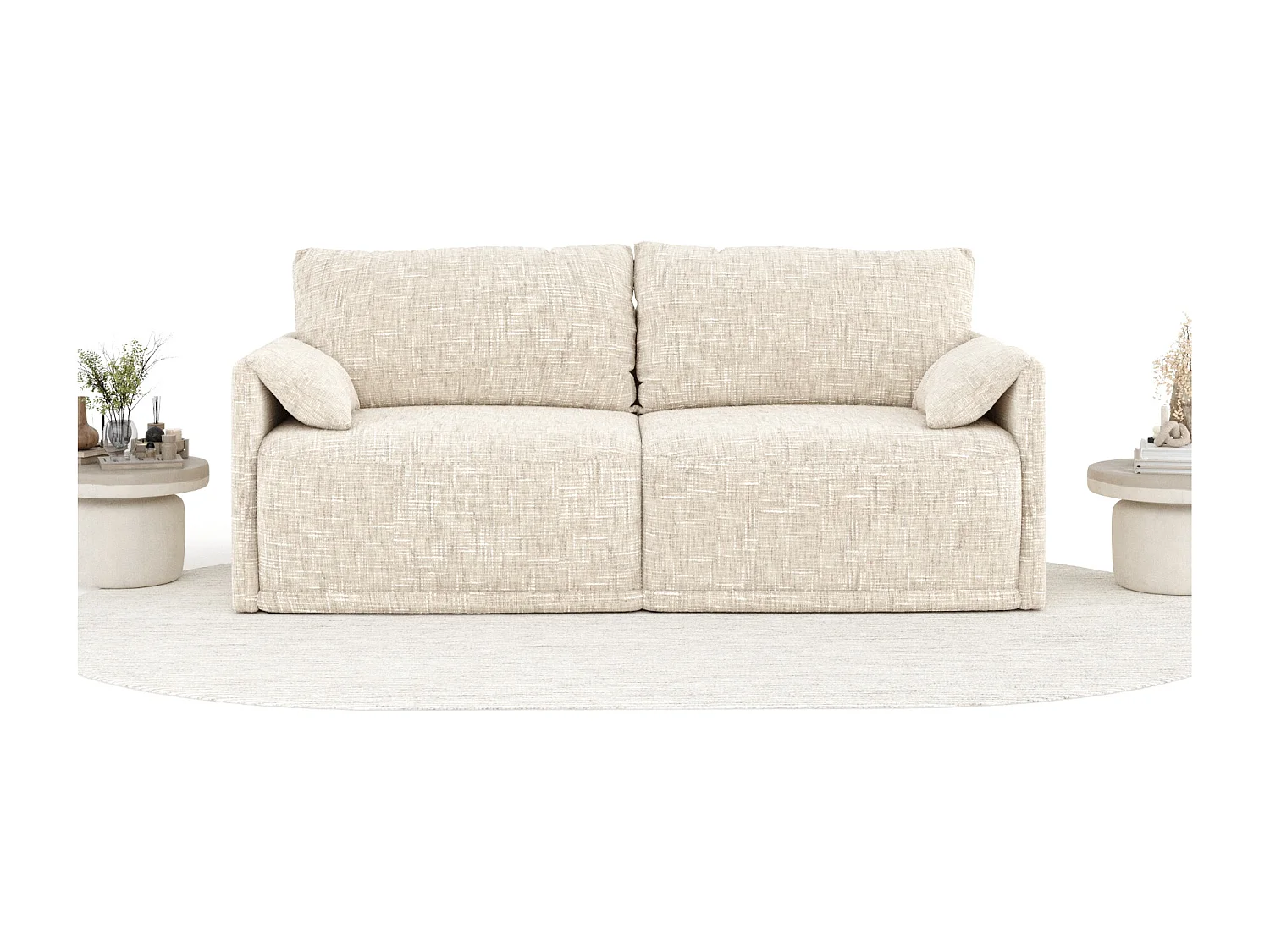 Canapé convertible Nappa - toile tissée - 3 places - creme