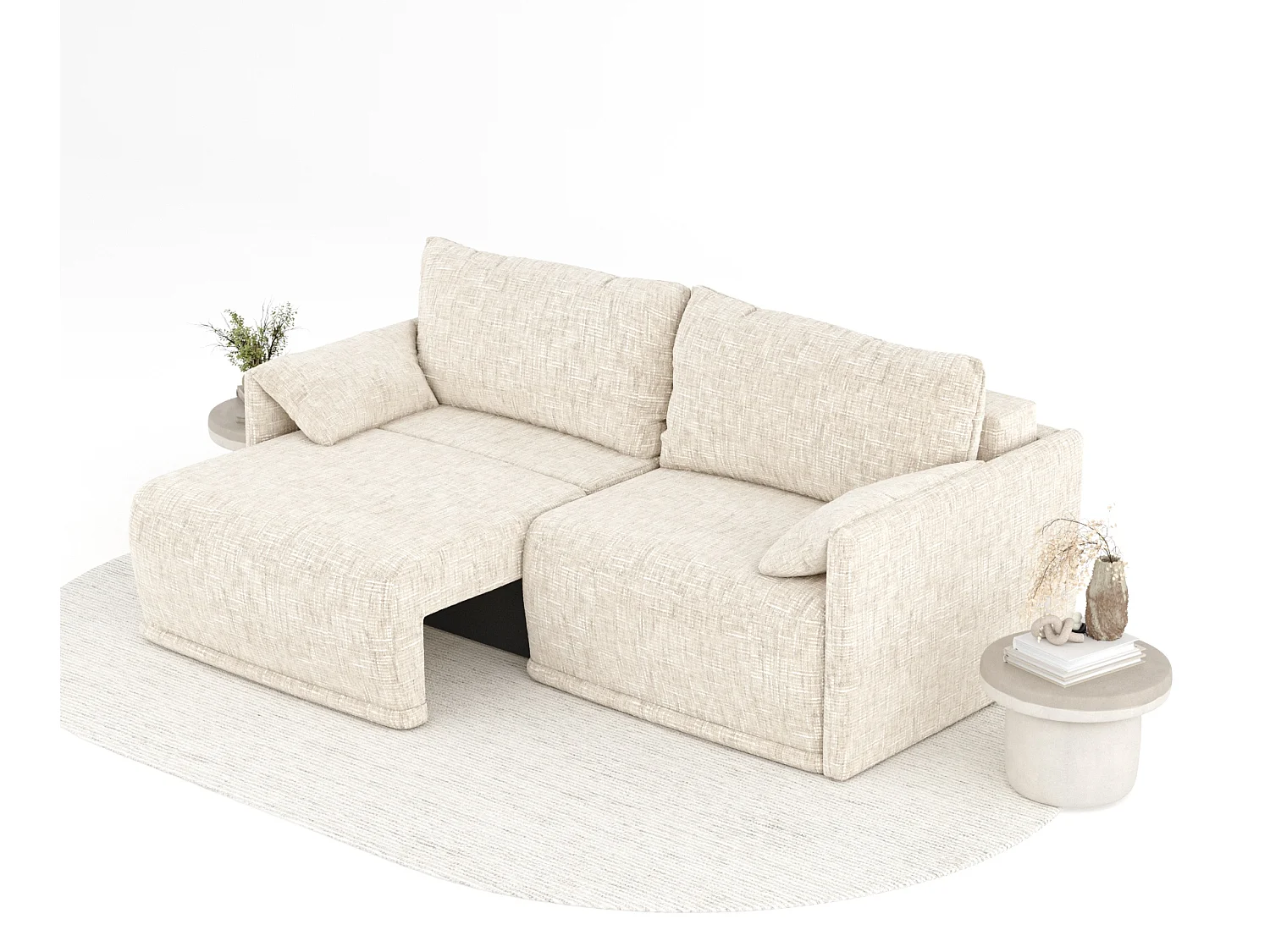 Canapé convertible Nappa - toile tissée - 3 places - creme