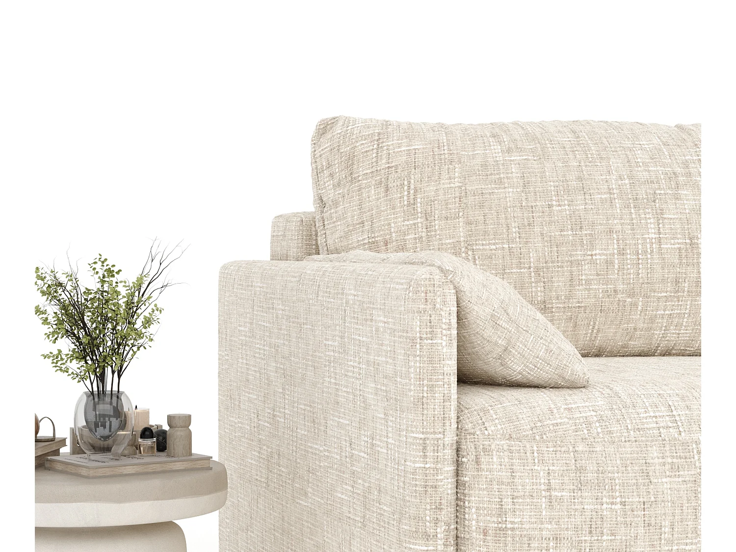 Canapé convertible Nappa - toile tissée - 3 places - creme