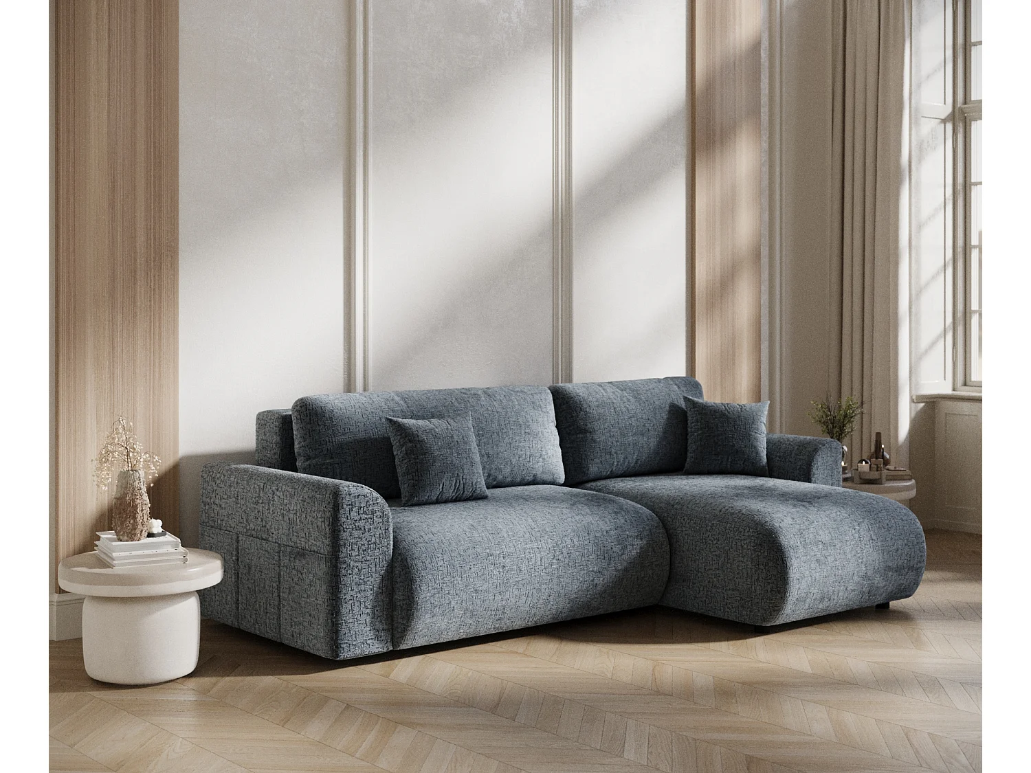 Canapé d'angle convertible Bodega - chenille - 4 places - gris