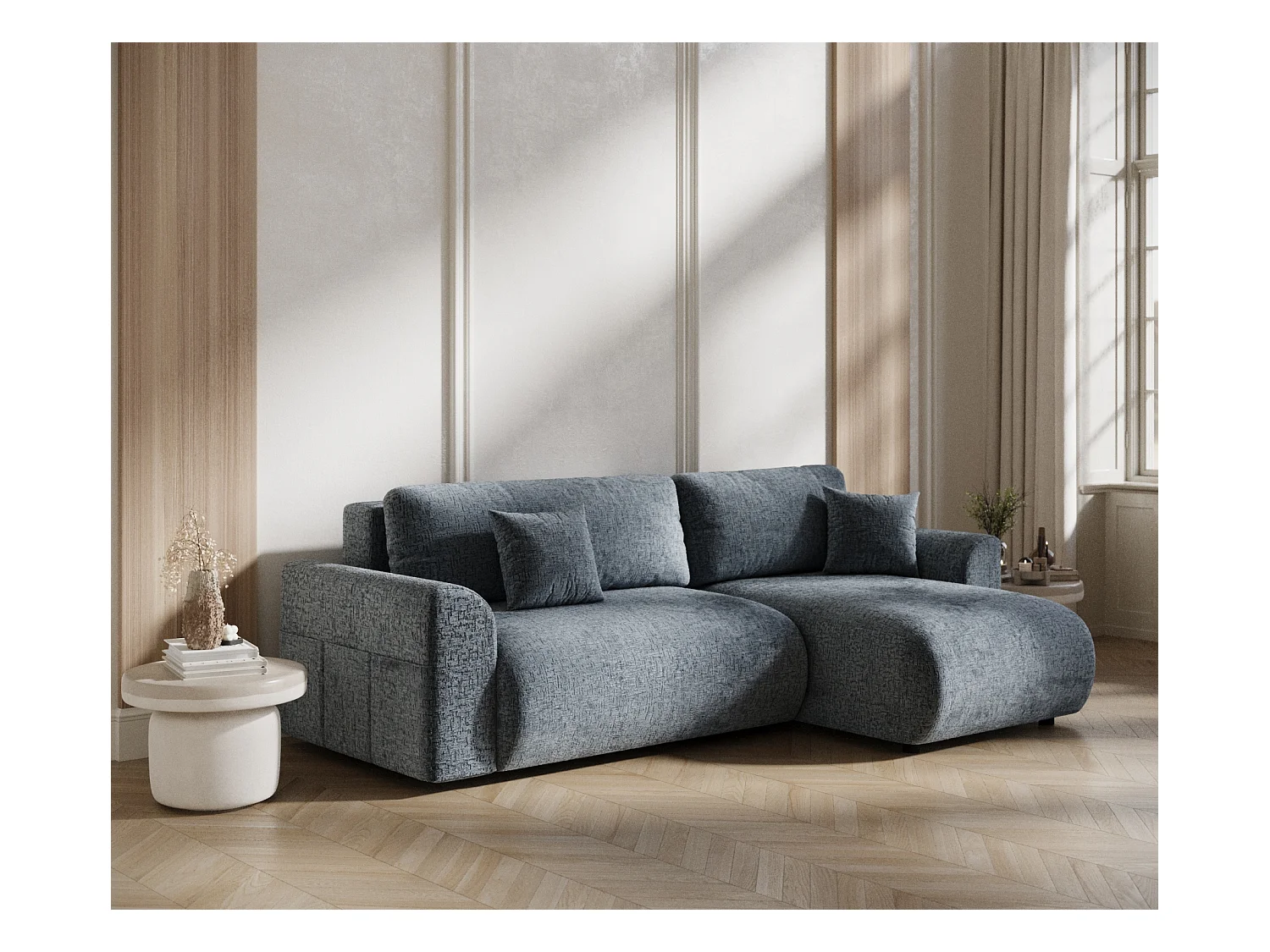 Ecksofa mit Schlaffunktion Bodega - Chenille-Stoff - 4-Sitzer - grau