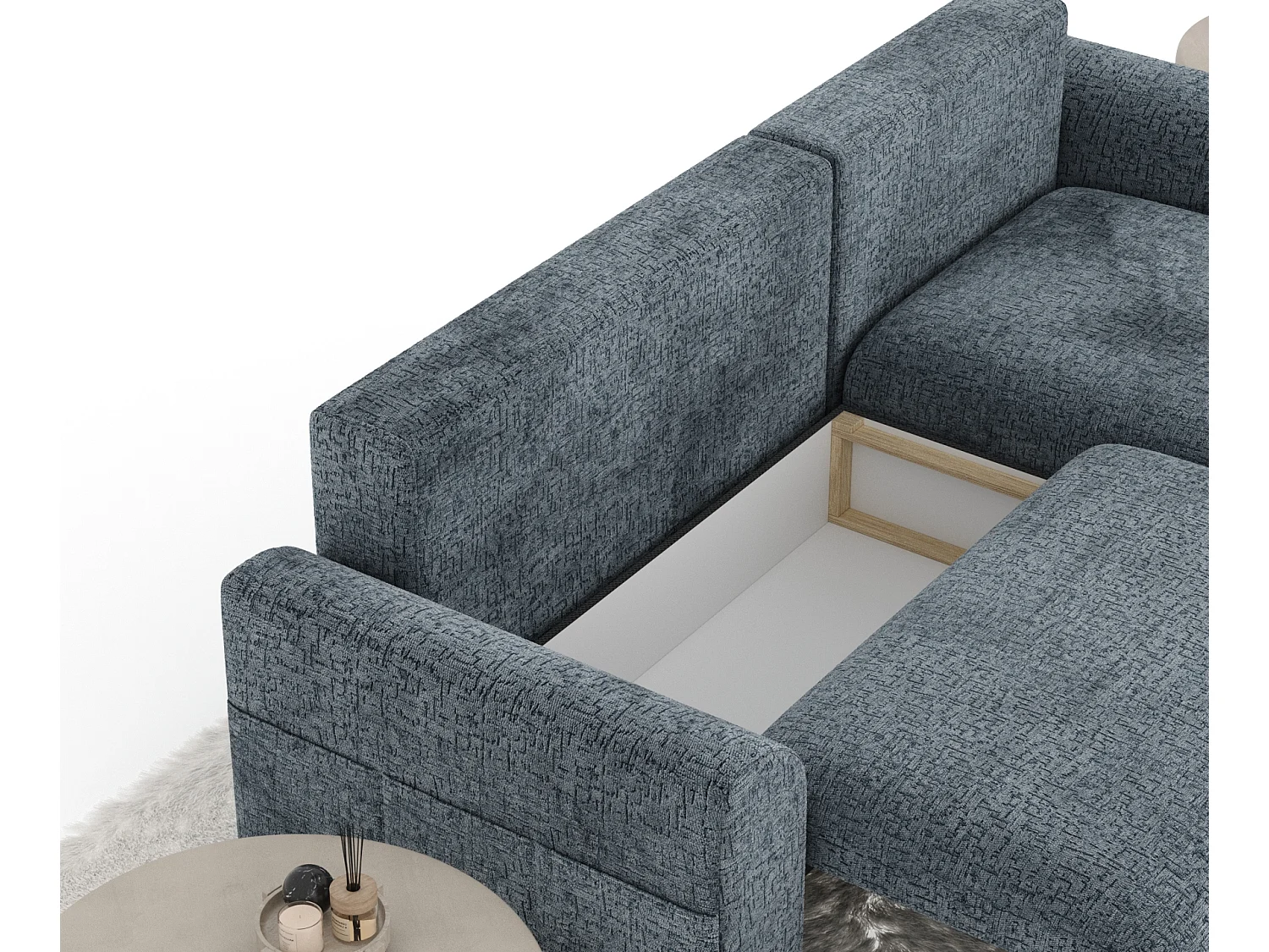 Canapé d'angle convertible Bodega - chenille - 4 places - gris